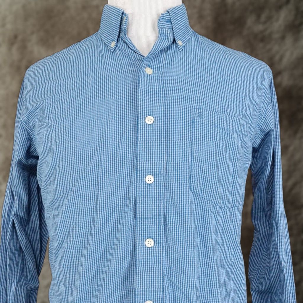 Izod IZOD Shirt Mens Medium Blue Check Long Sleeve Button-Down Easy Care Casual Size US M / EU 48-50 / 2 - 1 Thumbnail