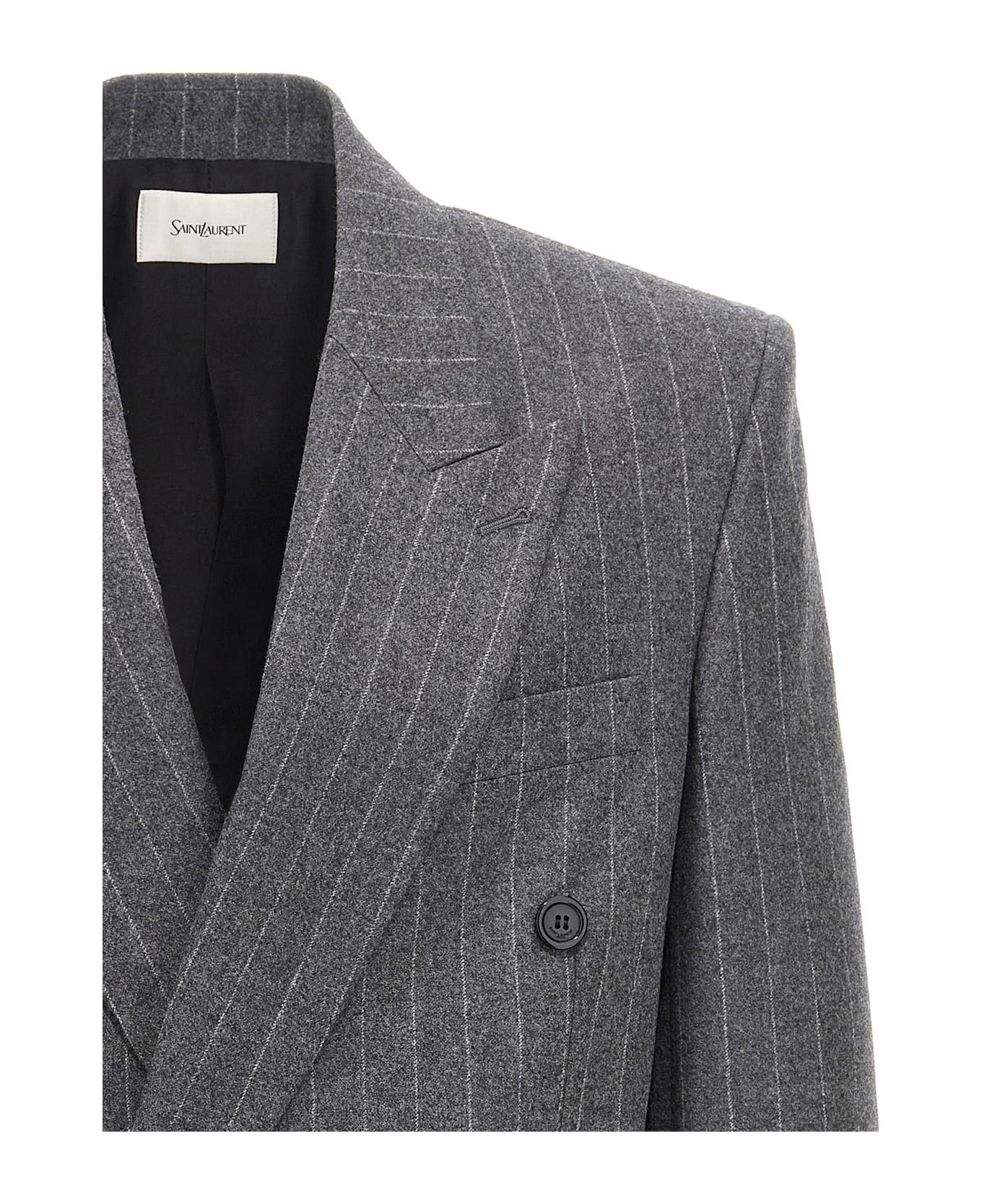 Saint Laurent Paris oc11z0126 803956 Jacket in Striped Wool Cashmere Flannel Size US S / EU 44-46 / 1 - 3 Thumbnail