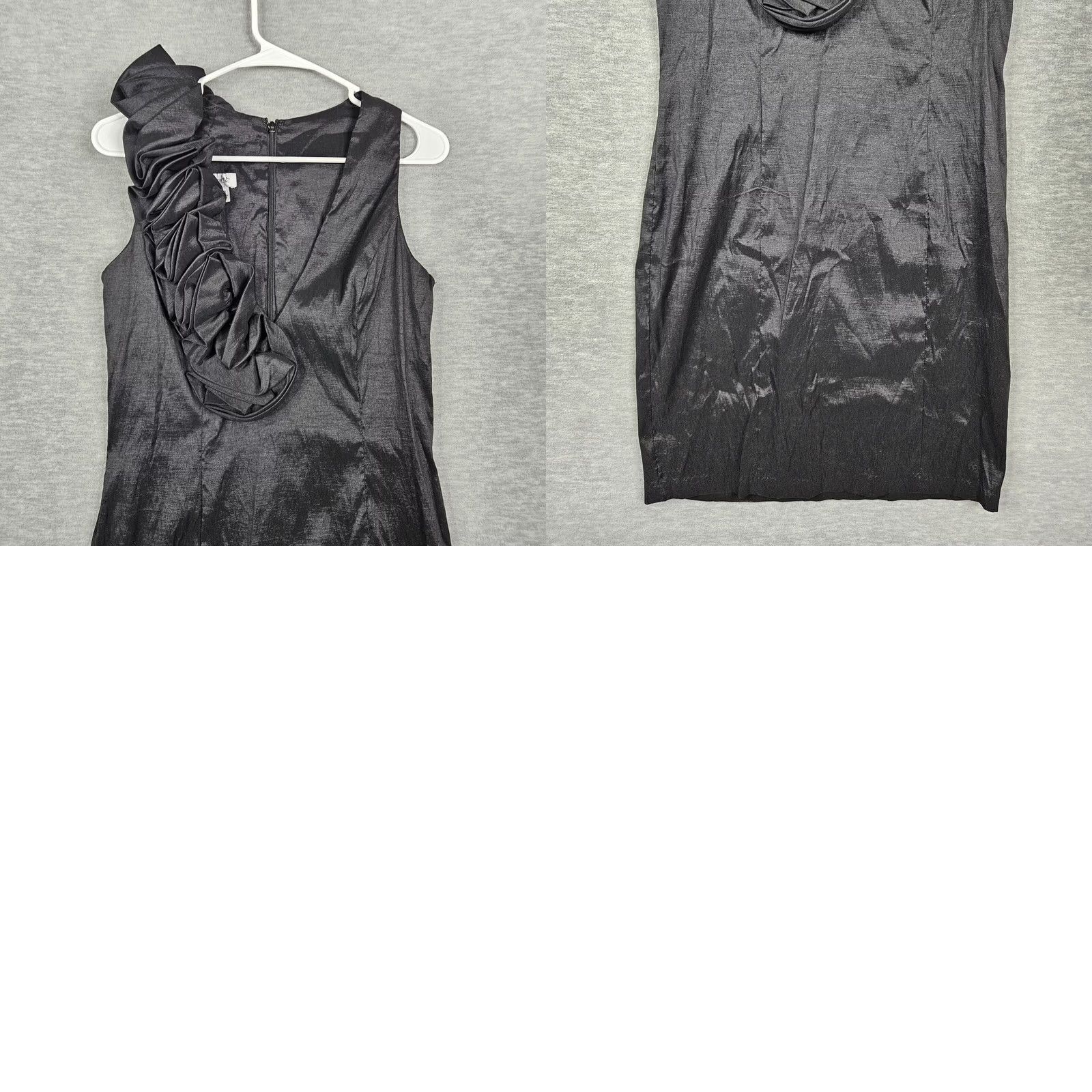 Vintage Cache Black Rosette Ruffle Shoulder Bodycon Cocktail Prom Mini Dress Size 10 Size L / US 10 / IT 46 - 9 Thumbnail