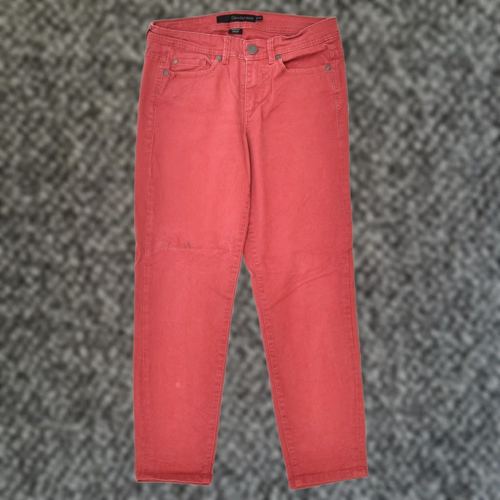 Calvin Klein CALVIN KLEIN Womens Crop Skinny Trousers Red Cotton Classic W27 L26 Size 27" / US 4 / IT 40 - 1 Thumbnail