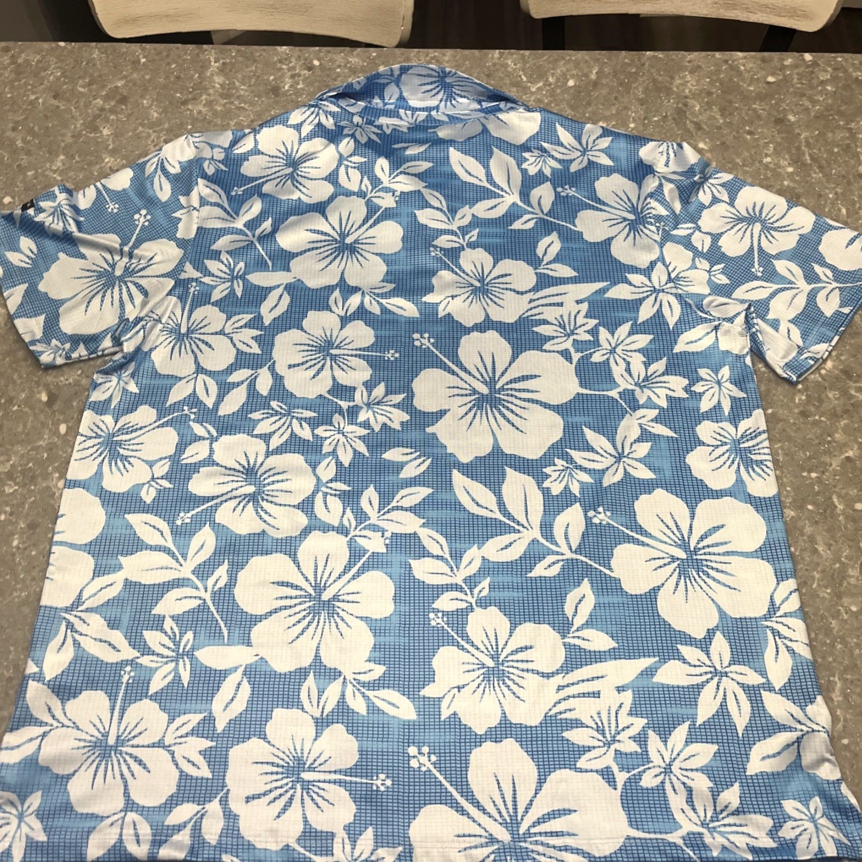 Vintage Yatta Golf Polo Shirt Mens L Blue Performance AOP Hawaiian Hibiscus Flower Shirt Polo Golf Size US L / EU 52-54 / 3 - 6 Thumbnail