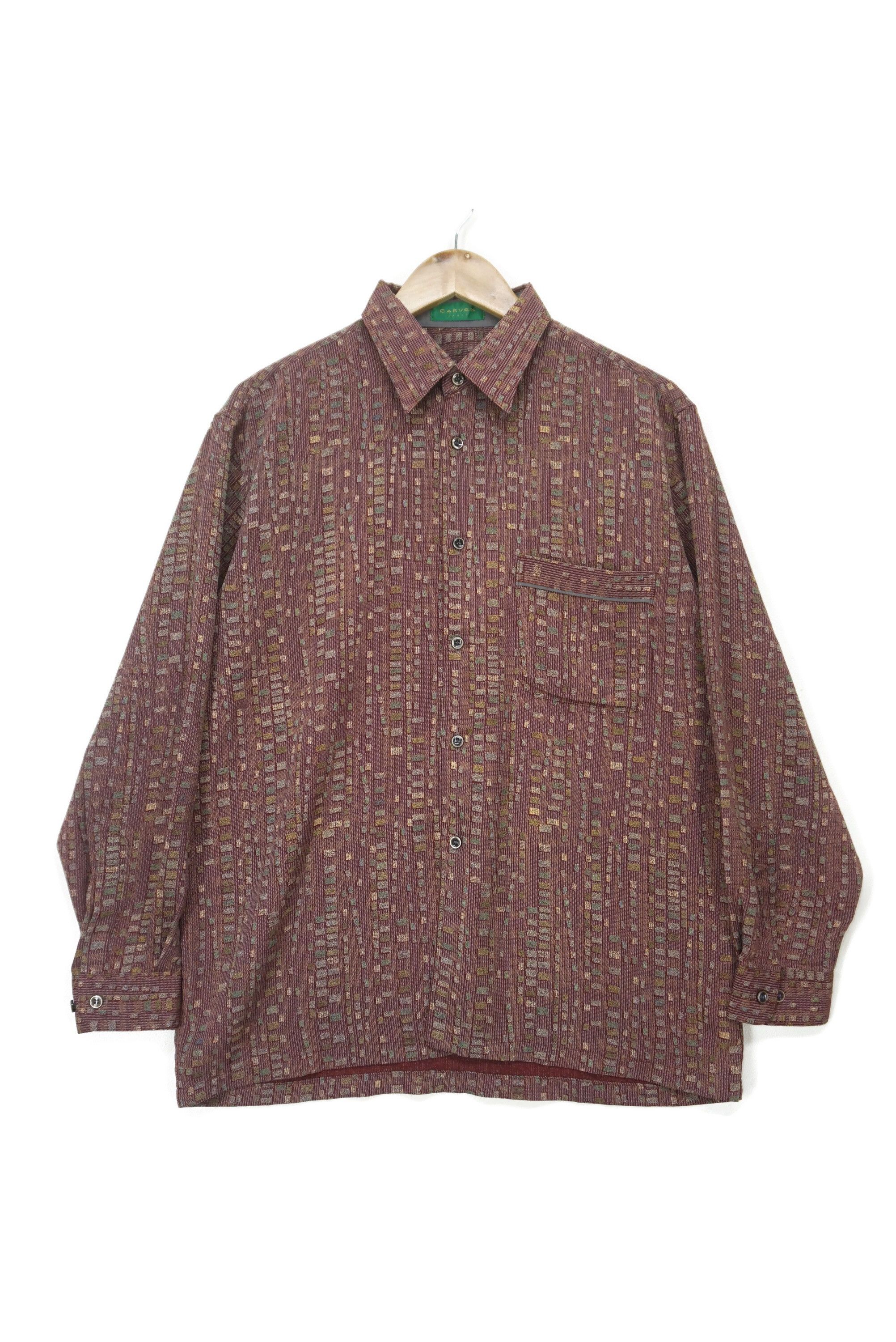 image of Carven Paris Abstract Stripe Button Down Shirt Made In Japan in Red, Men's (Size Large)