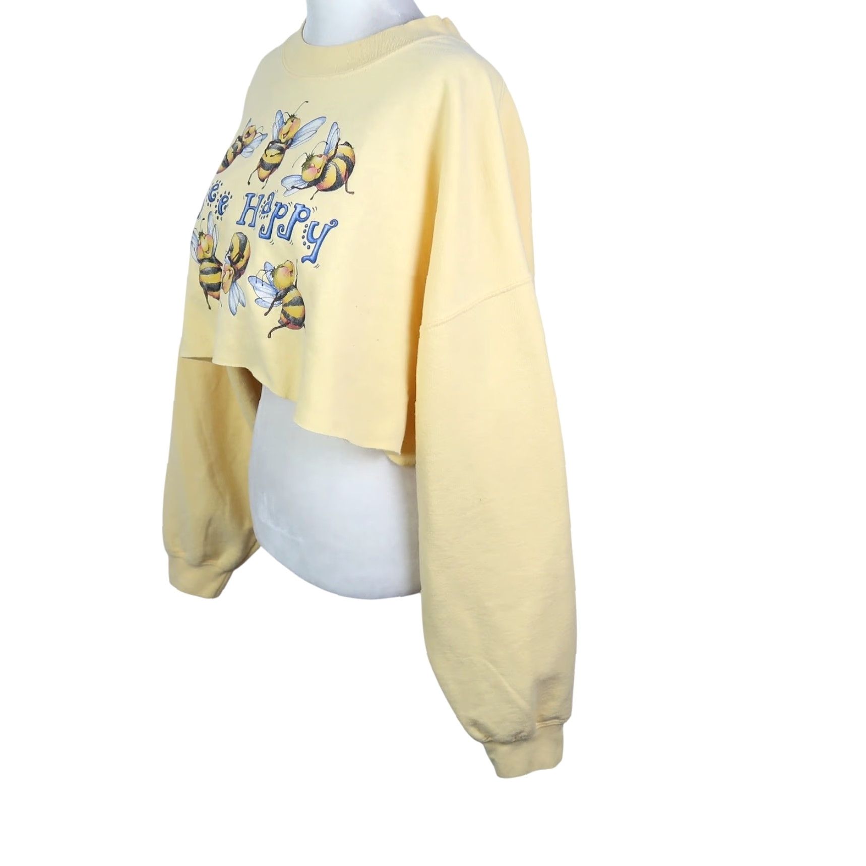 Gildan VINTAGE 90s Yellow "Bee Happy" Bumblebee Graphic Sweatshirt Cropped XL Womens Orange? Wait Size XL / US 12-14 / IT 48-50 - 3 Thumbnail