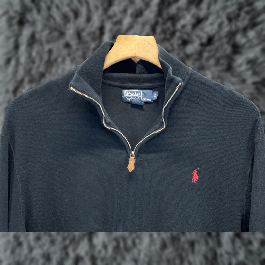 Polo Ralph Lauren VINTAGE Polo Ralph Lauren Mens Sweater Large Black 1/4 Zip Knit Cotton Y2K red pony Size US L / EU 52-54 / 3 - 1 Thumbnail