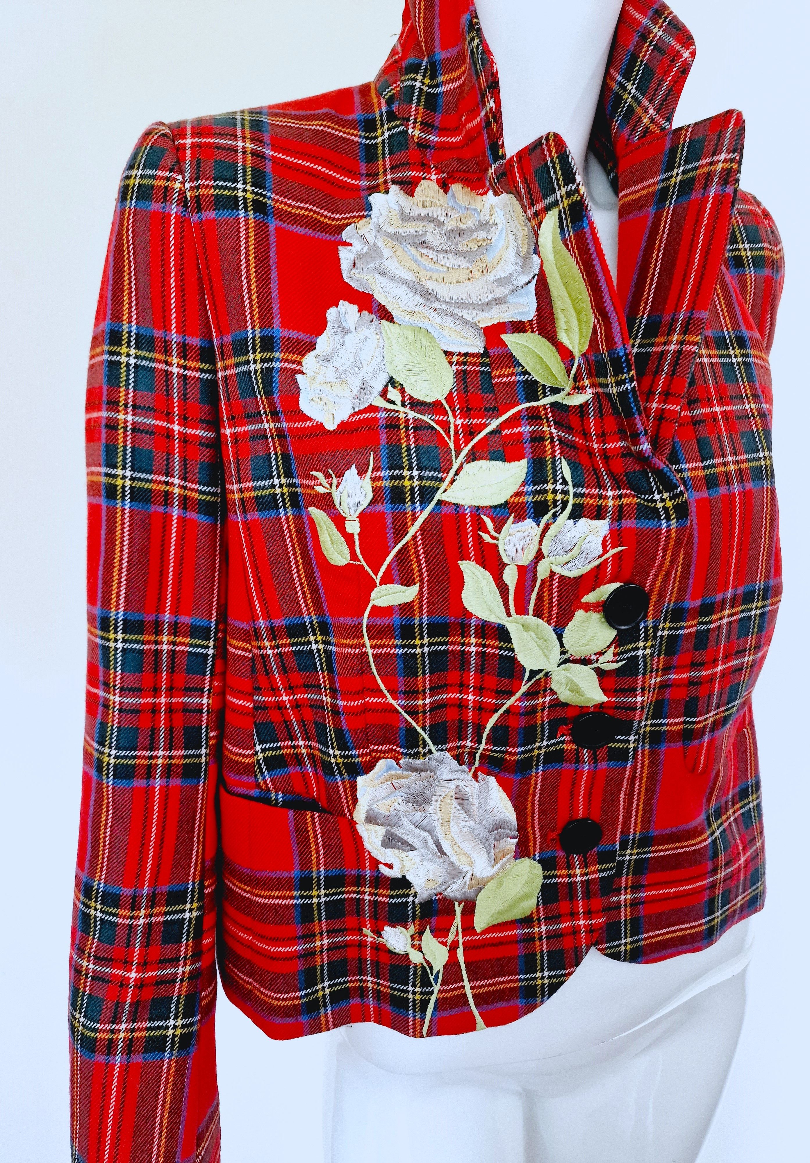 John Galliano John Galliano Tartan Embroidered Plaid Check Blazer Jacket Size M / US 6-8 / IT 42-44 - 3 Thumbnail