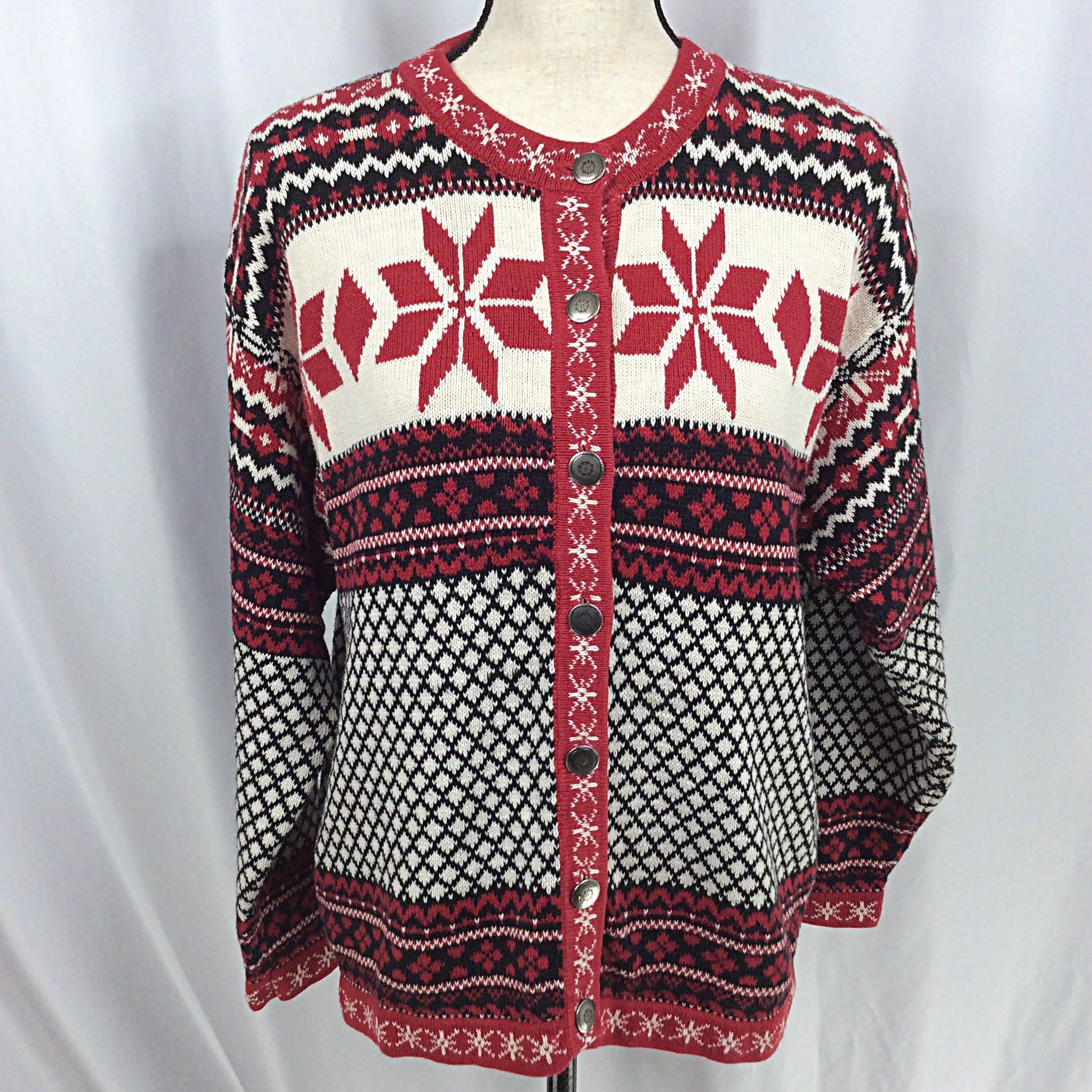 Vintage 1990s Woolrich Woman Knitted Wool Snowflake Cardigan discount Sweater / Vintage Cardigan / Button Up / Abstract Pattern