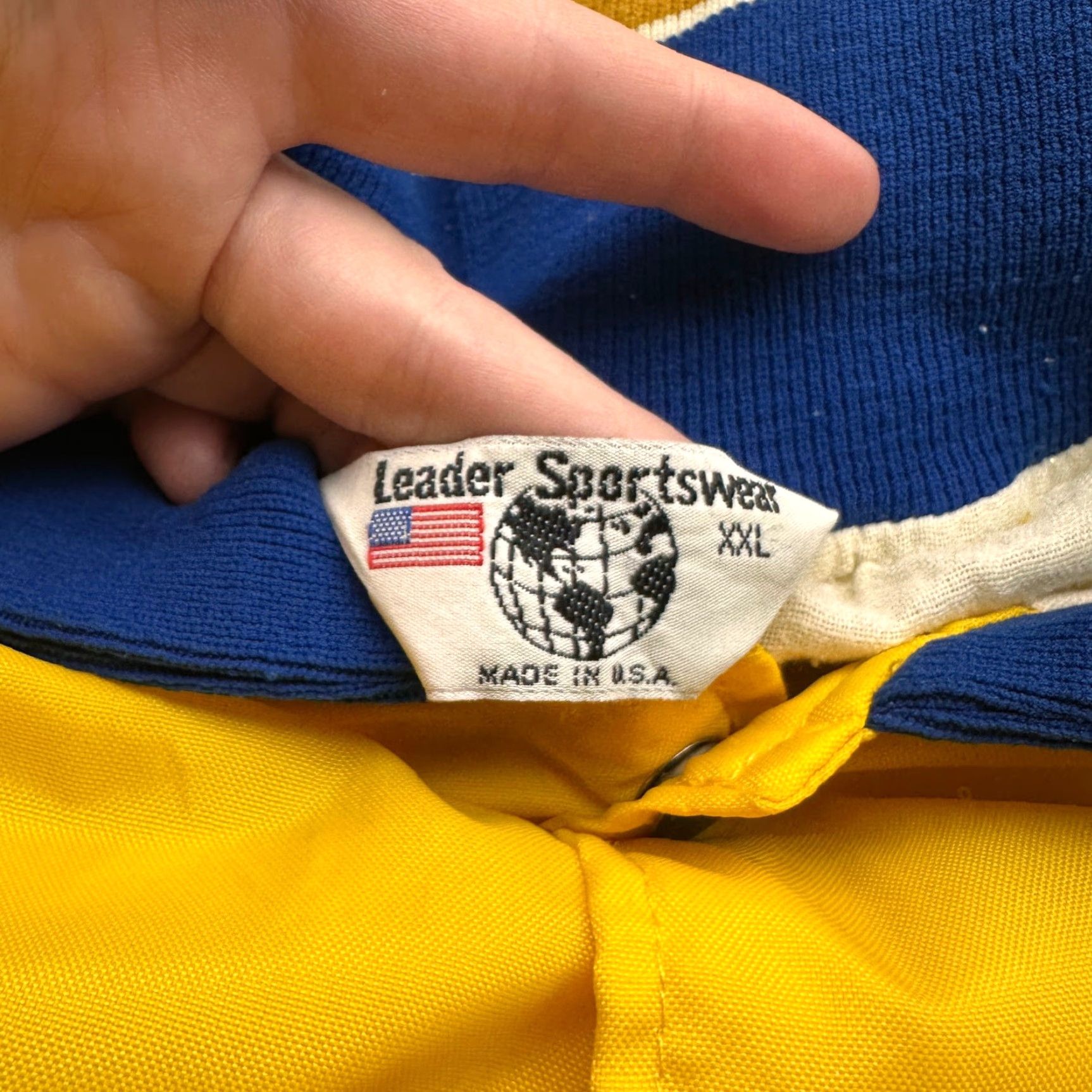 Vintage VINTAGE Leader Sportswear Varsity Jacket Snap Polyester Mens XXL Blue Yellow Jacket Size US XXL / EU 58 / 5 - 3 Thumbnail
