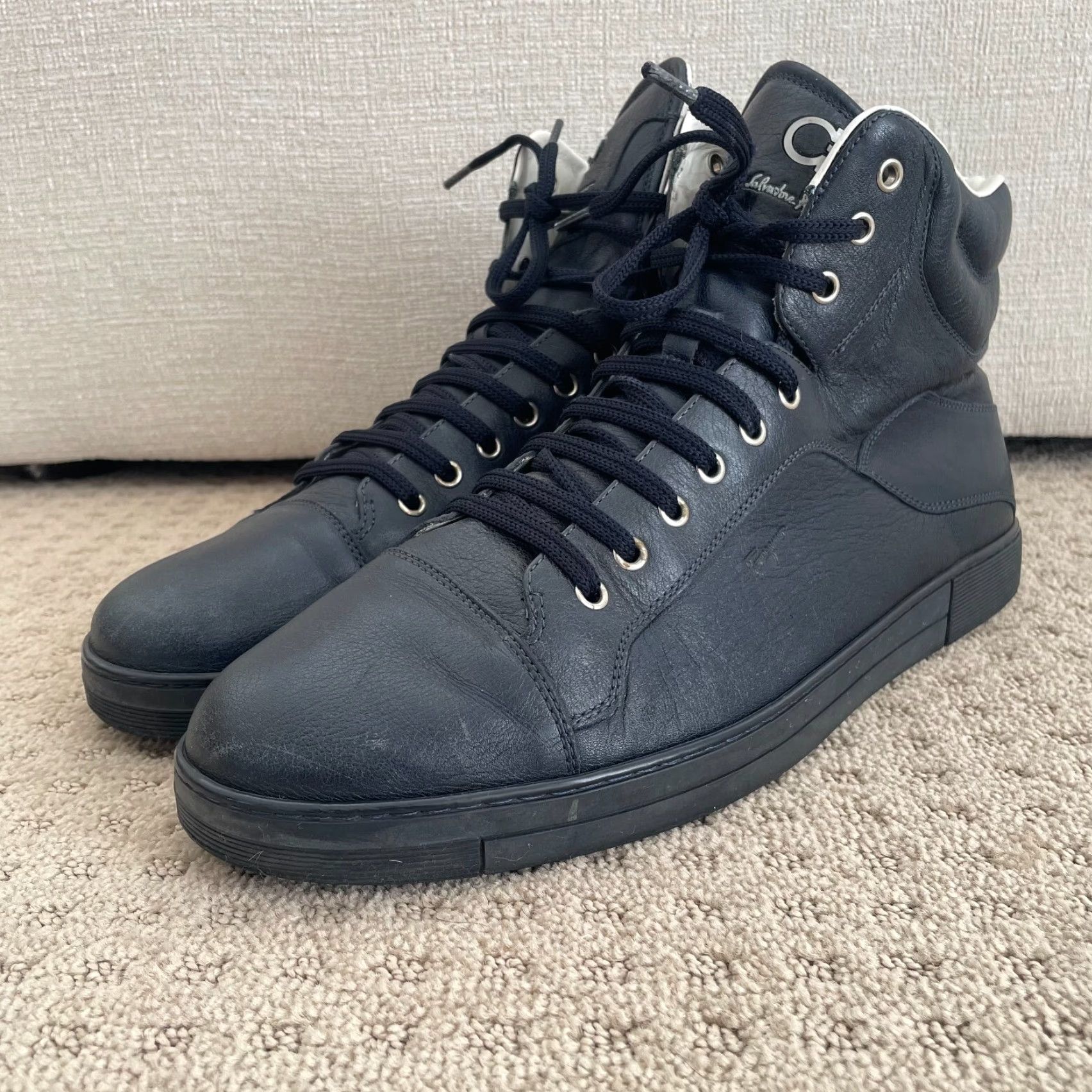 Salvatore Ferragamo Salvatore Ferragamo Stephen 2 High Top Sneaker Men 11.5 Navy Leather 34388 Size US L / EU 52-54 / 3 - 4 Thumbnail