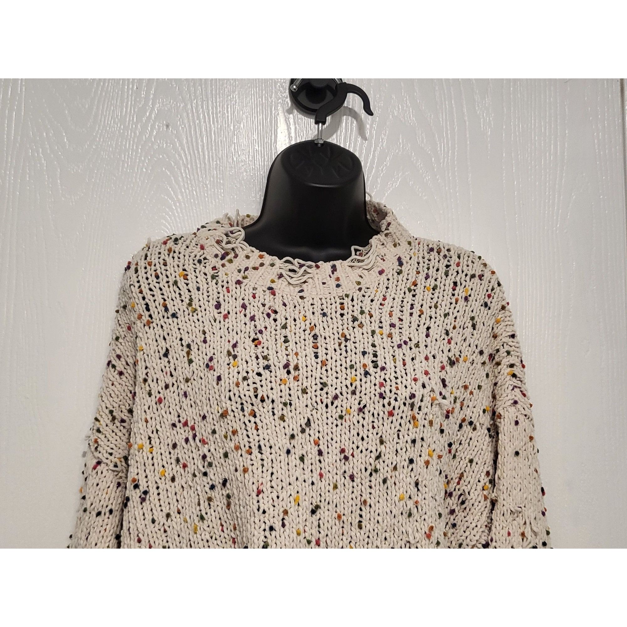 Other POL Sweater Rainbow Confetti Cropped Distressed Tan Cream Sz Size L / US 10 / IT 46 - 2 Thumbnail