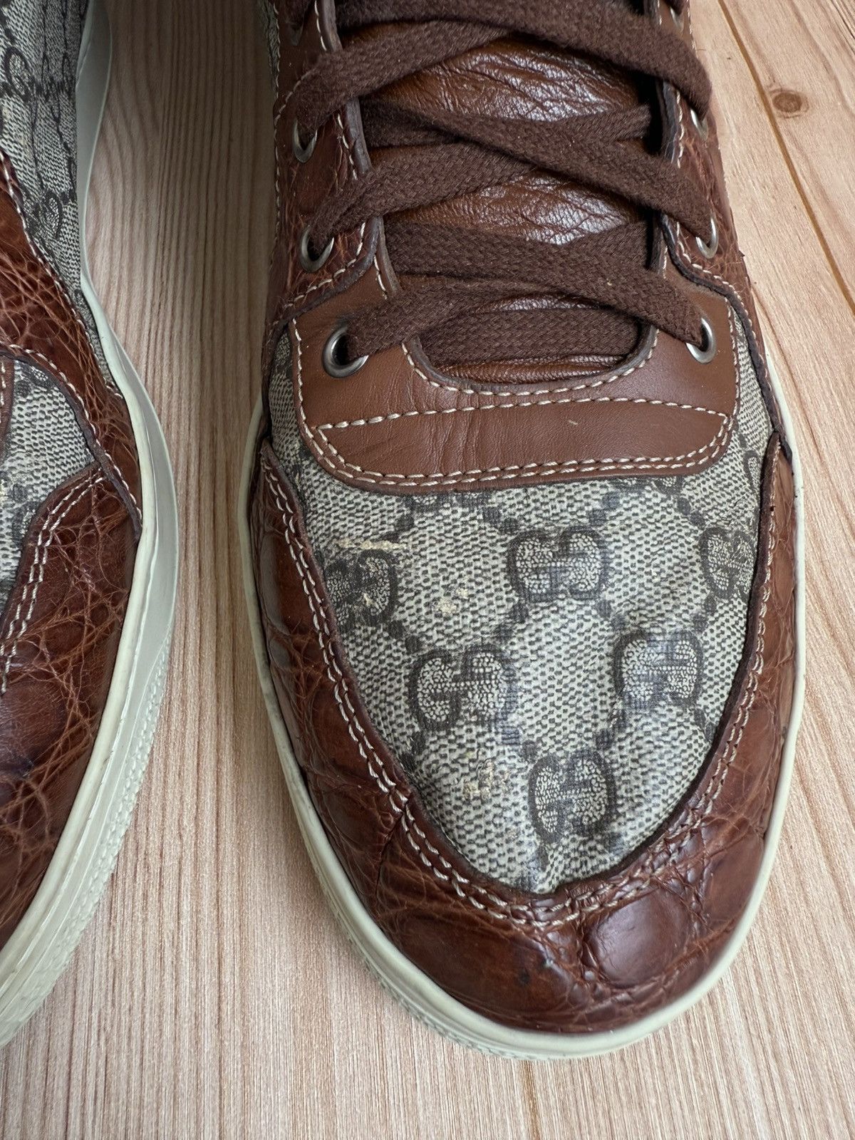 Gucci Crocodile trim Monogram sneakers Size US 12 / EU 45 - 6 Thumbnail