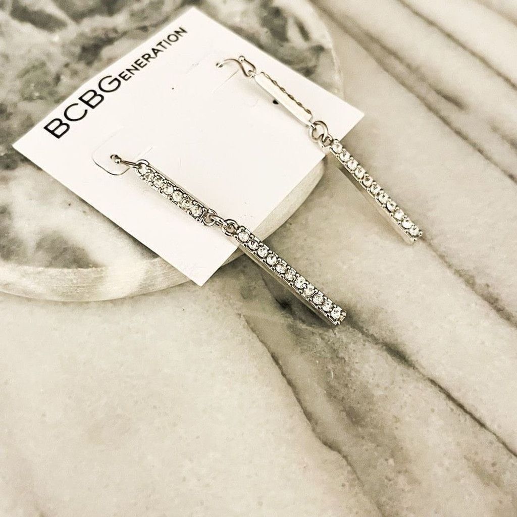 Jewelry BCBG Generation Rhinestone Dangle Drop Earrings Silver Size ONE SIZE - 2 Thumbnail