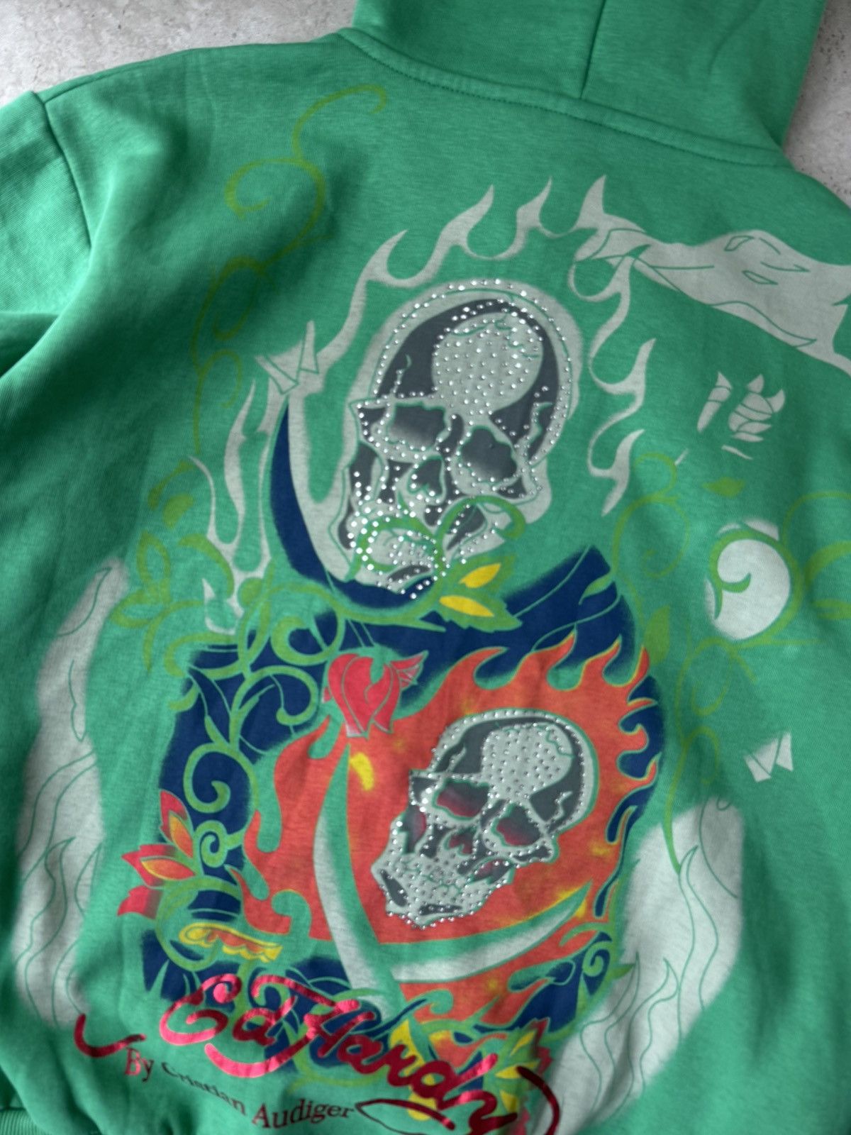 Christian Audigier Vintage Ed Hardy Skull Rhinestone Hoodie Vintage Size US L / EU 52-54 / 3 - 4 Thumbnail