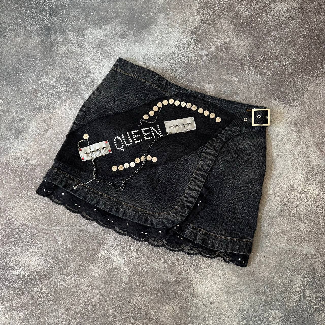 20471120 × Hysteric Glamour × Le Grande Bleu (L.G.B.) Asymmetric Vintage Y2K Gothic Washed Mini Skirt Size 26" / US 2 / IT 38 - 4 Thumbnail