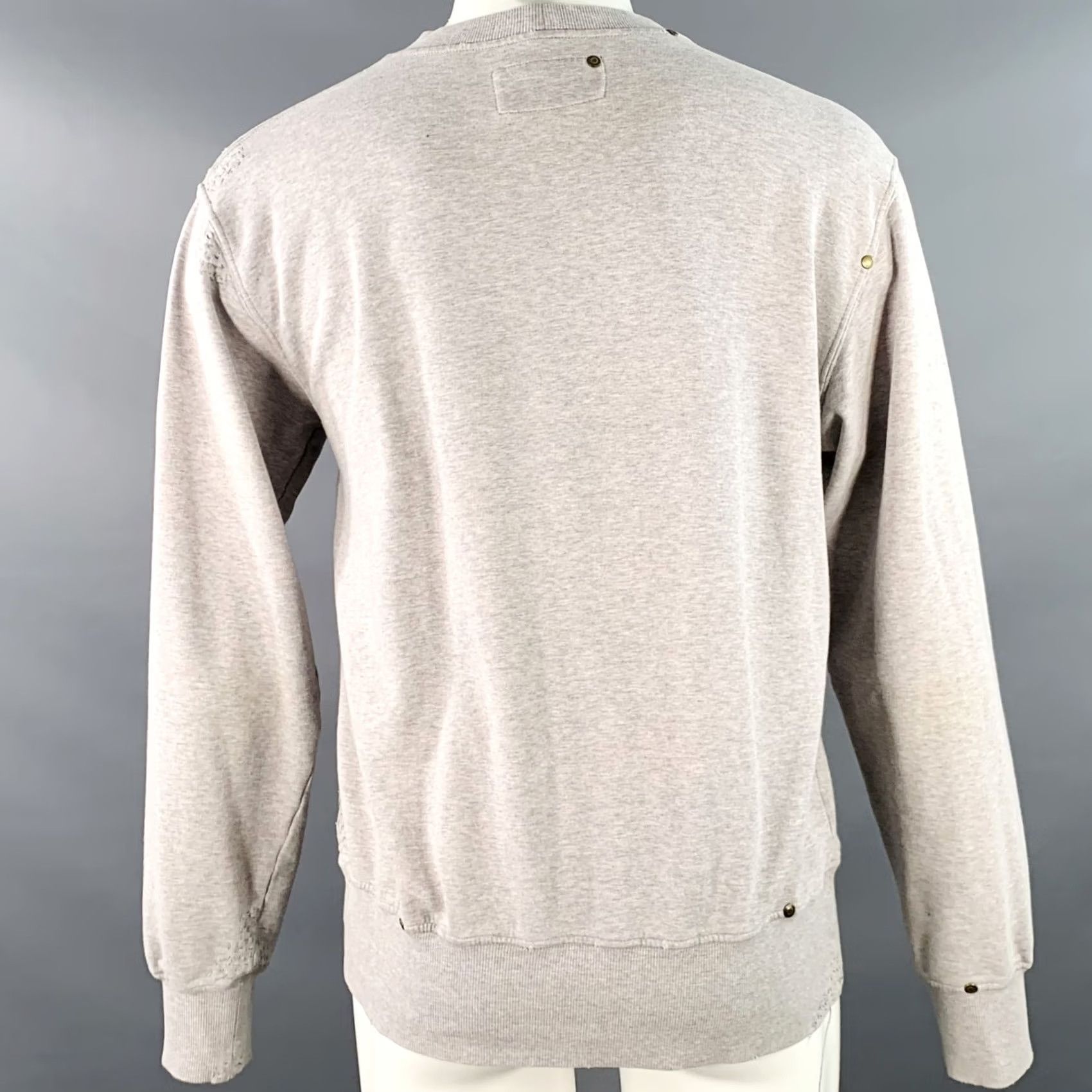Yves Saint Laurent YVES SAINT LAURENT Size M Heather Grey Cotton Distressed Studded Sweatshirt Mens Sweater Grey Distressed 90s Size US M / EU 48-50 / 2 - 5 Thumbnail