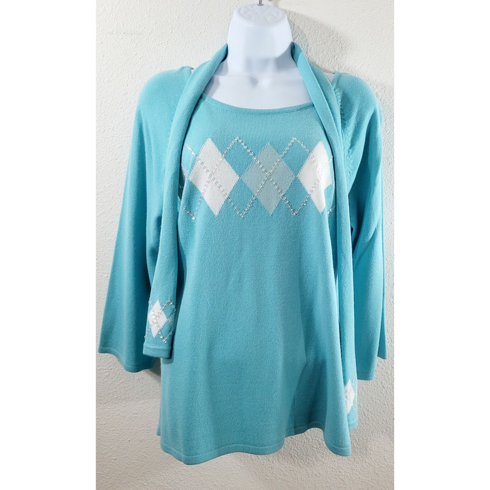 Other RQT Blue White Argyle Print Sequin Sweater Top XL Size XL / US 12-14 / IT 48-50 - 7 Thumbnail