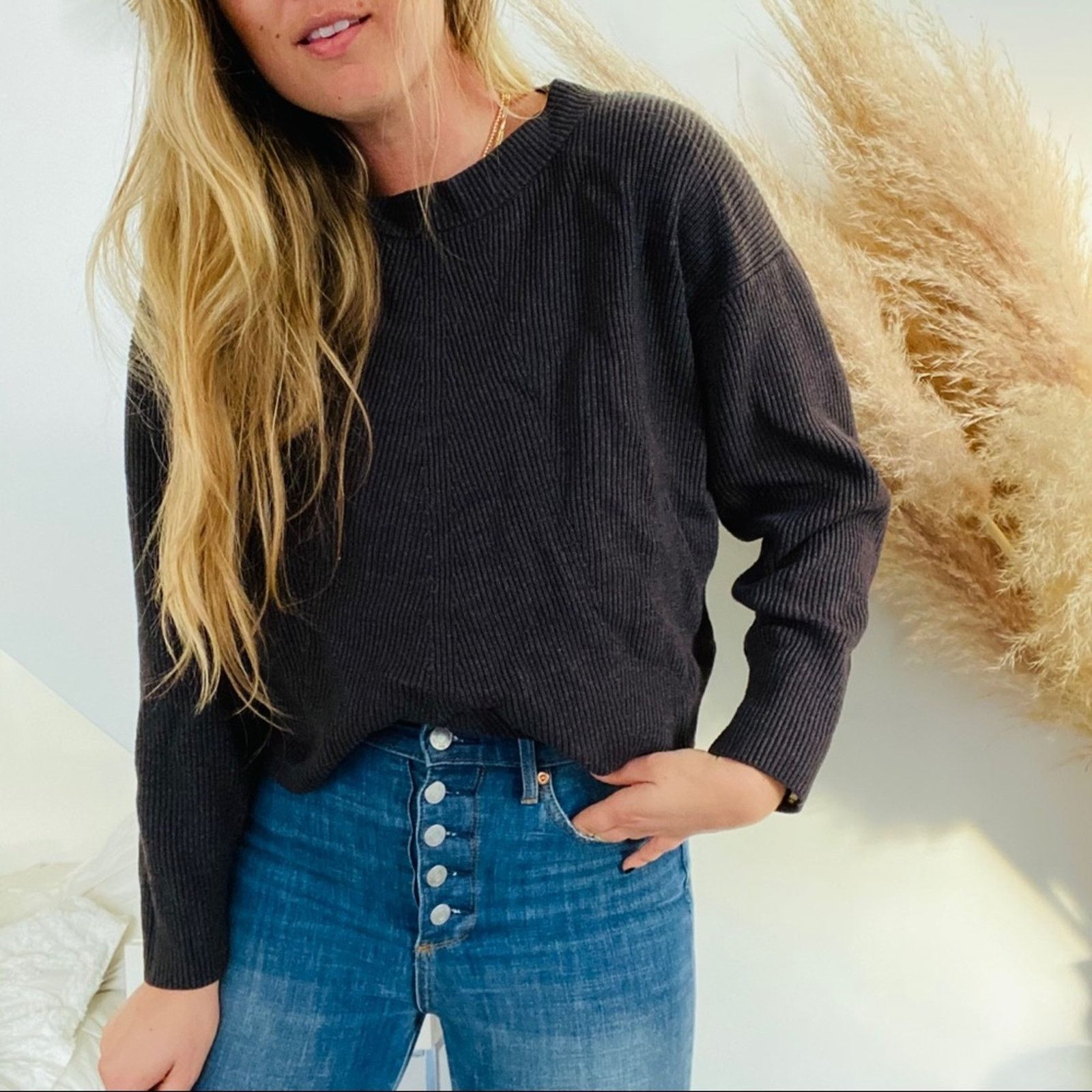 Zara ZARA Crew Neck Grey Pullover Chunky Knit Cozy Rib Sweater S Size S / US 4 / IT 40 - 1 Thumbnail