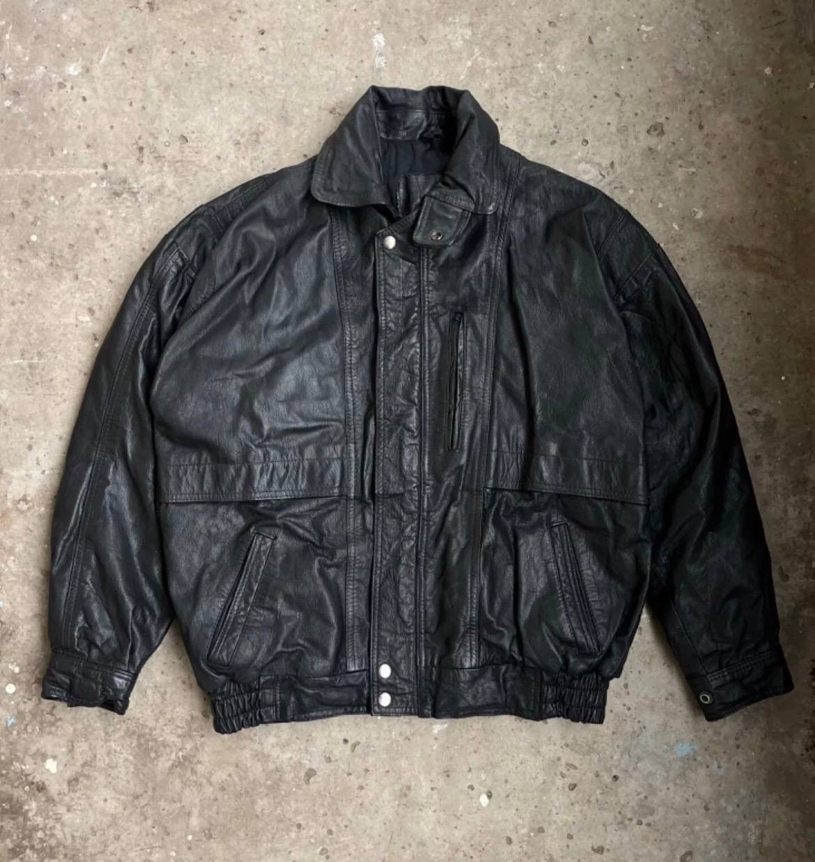 Other Vintage Real Leather Black Bomber Jacket Size US M / EU 48-50 / 2 - 1 Thumbnail