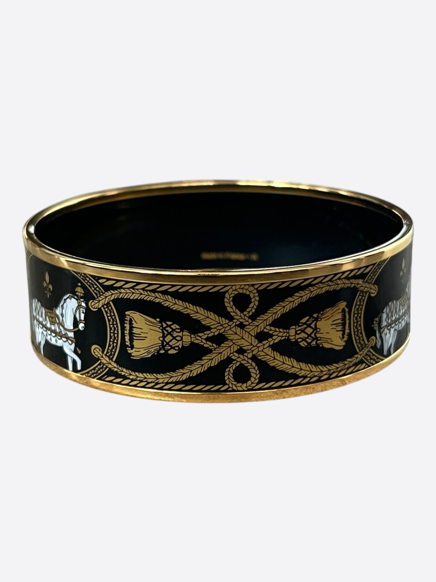 Hermes Hermes Gold & Black Enamel Horse Motif Bangle Size ONE SIZE - 2 Thumbnail