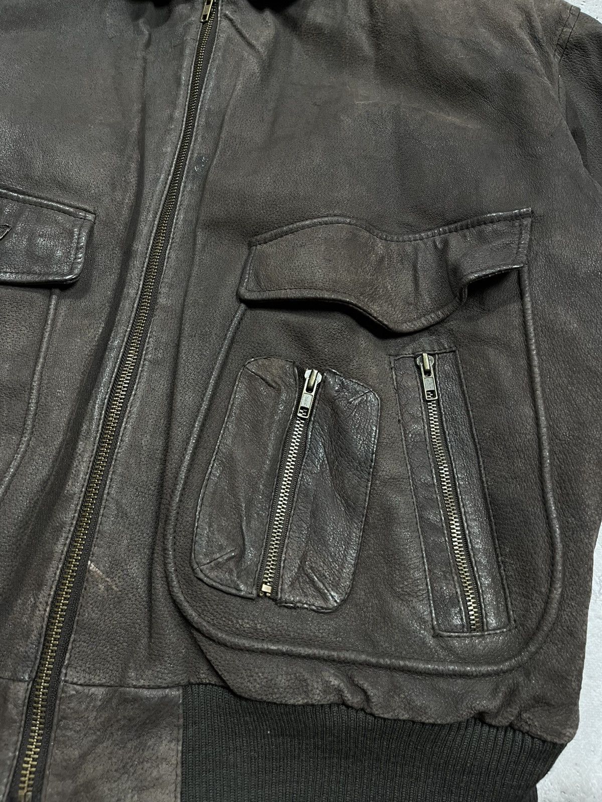 Japanese Brand × Leather × Vintage Vintage Distressed Aviator Bomber Jacket Brown Leather Look Size US XL / EU 56 / 4 - 15 Thumbnail