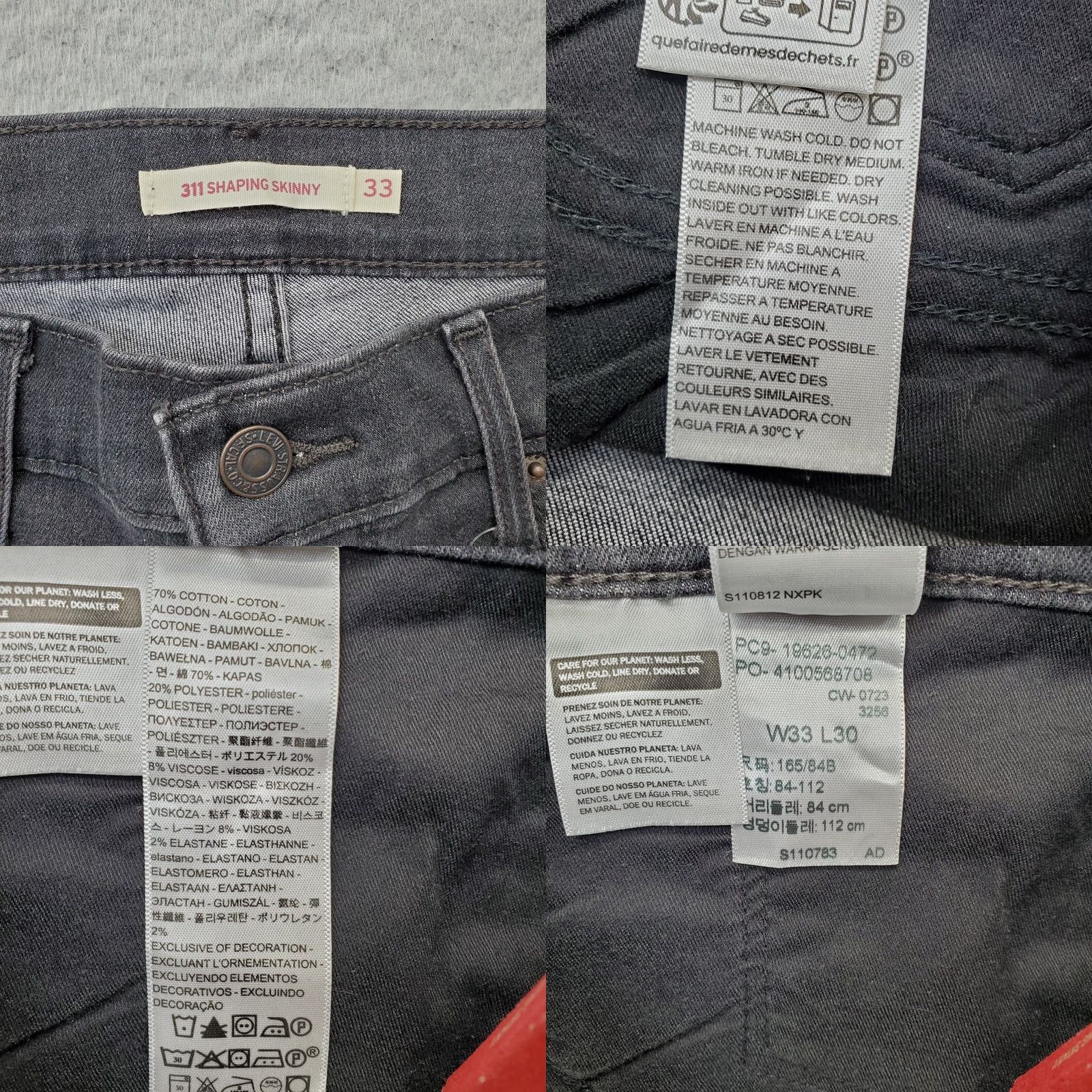 Levi's Levi's 311 Skinny Jeans Women's 33x30 Black Denim Cotton Stretch Mid Rise Jeans Size 24" / US 00 / IT 34 - 8 Thumbnail