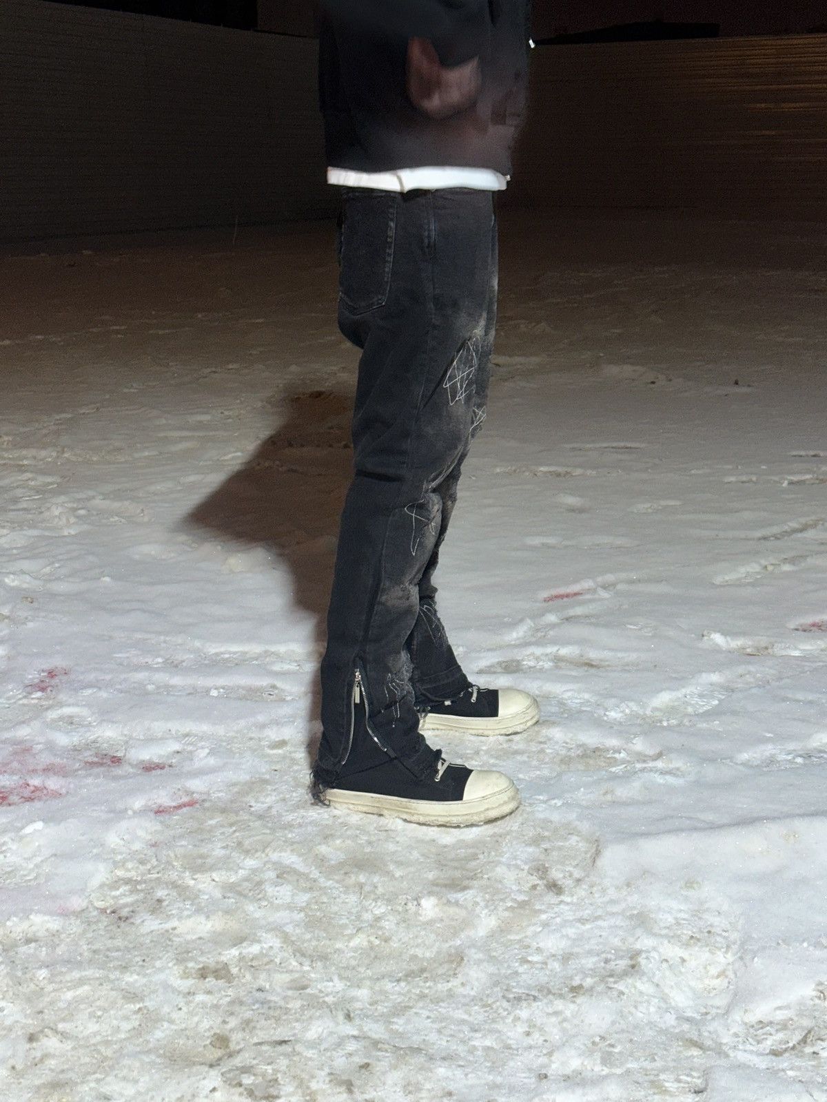 Japanese Brand Black Bleached Distressed and Repaired Zipper Flared Denim Size US 35 - 2 Thumbnail
