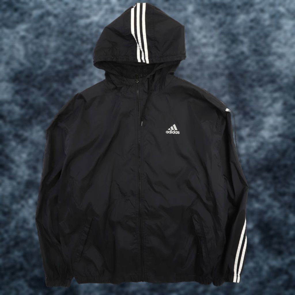 VINTAGE Adidas Windbreaker Jacket Men 2XL Black Casual Fall Winter