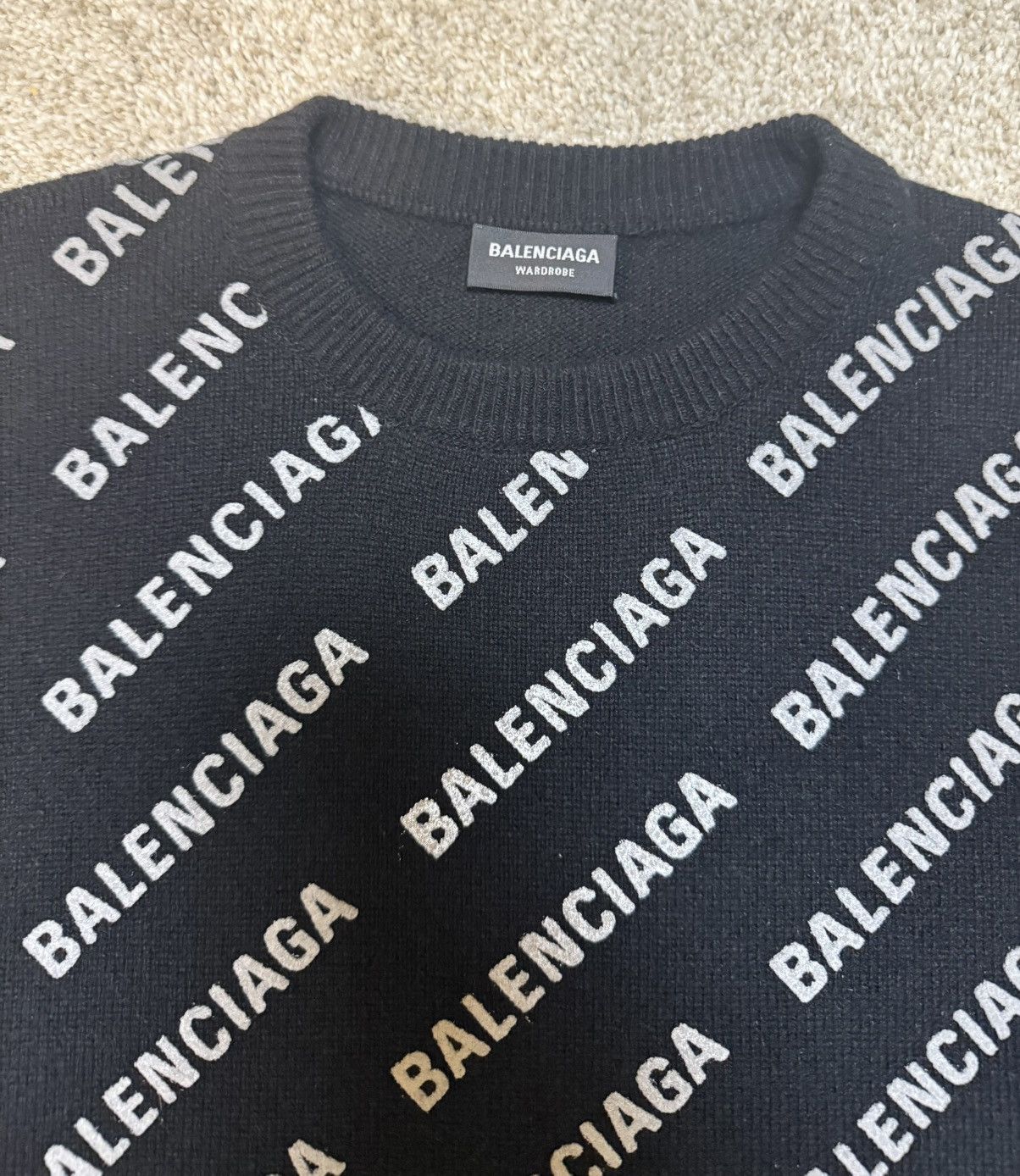 Balenciaga Balenciaga All Over Logo Reflective Wool Knit Sweater Size US L / EU 52-54 / 3 - 3 Thumbnail