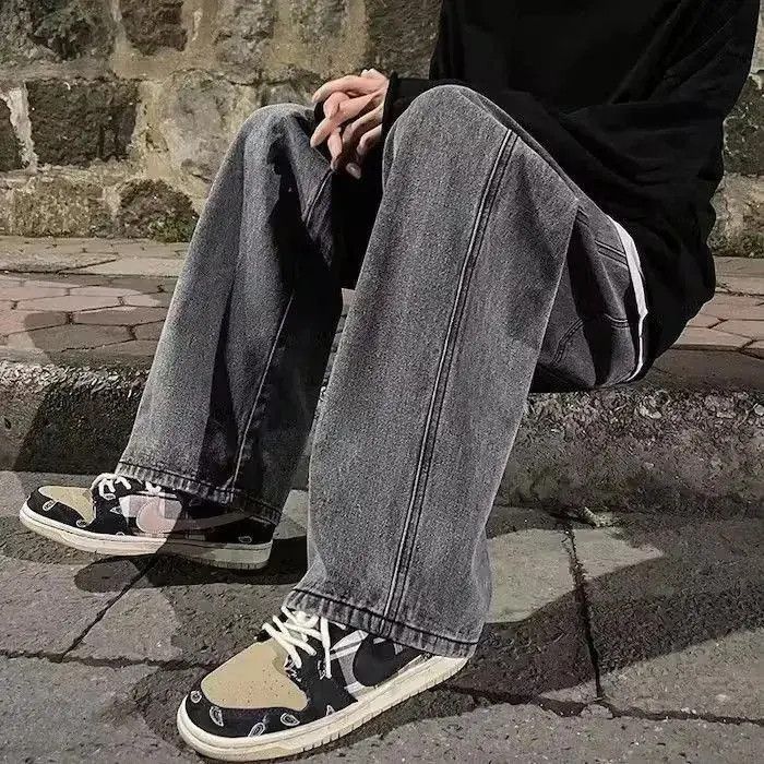 Japanese Brand Washed Black High Street Straight Loose Wide Leg Denim Pant Size US 32 / EU 48 - 2 Thumbnail