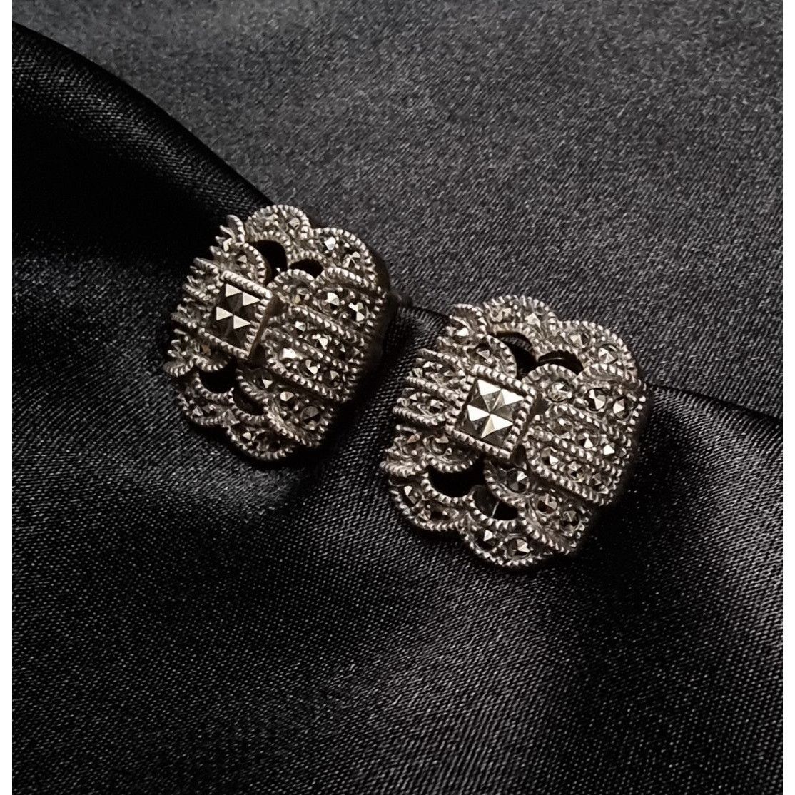 Vintage Judith Jack 925 Sterling Silver Vintage Marcasite Clip-On Ea Size ONE SIZE - 3 Thumbnail