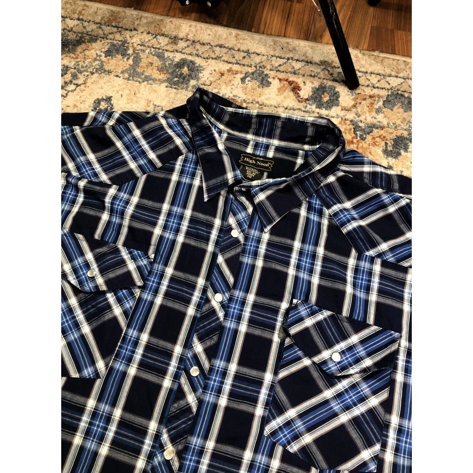 Vintage High Noon Shirt Mens 6XL Blue Plaid Short Sleeve Western Snap Pockets Casual Size US XXL / EU 58 / 5 - 7 Thumbnail