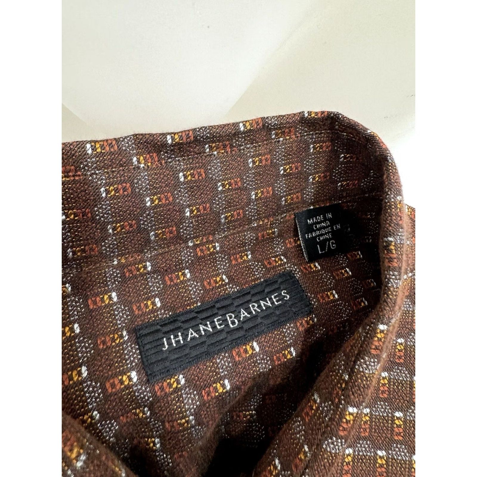 Vintage Jhane Barnes Mens L Shirt Silk Blend Geometric Rust Red White Orange Size US L / EU 52-54 / 3 - 5 Thumbnail