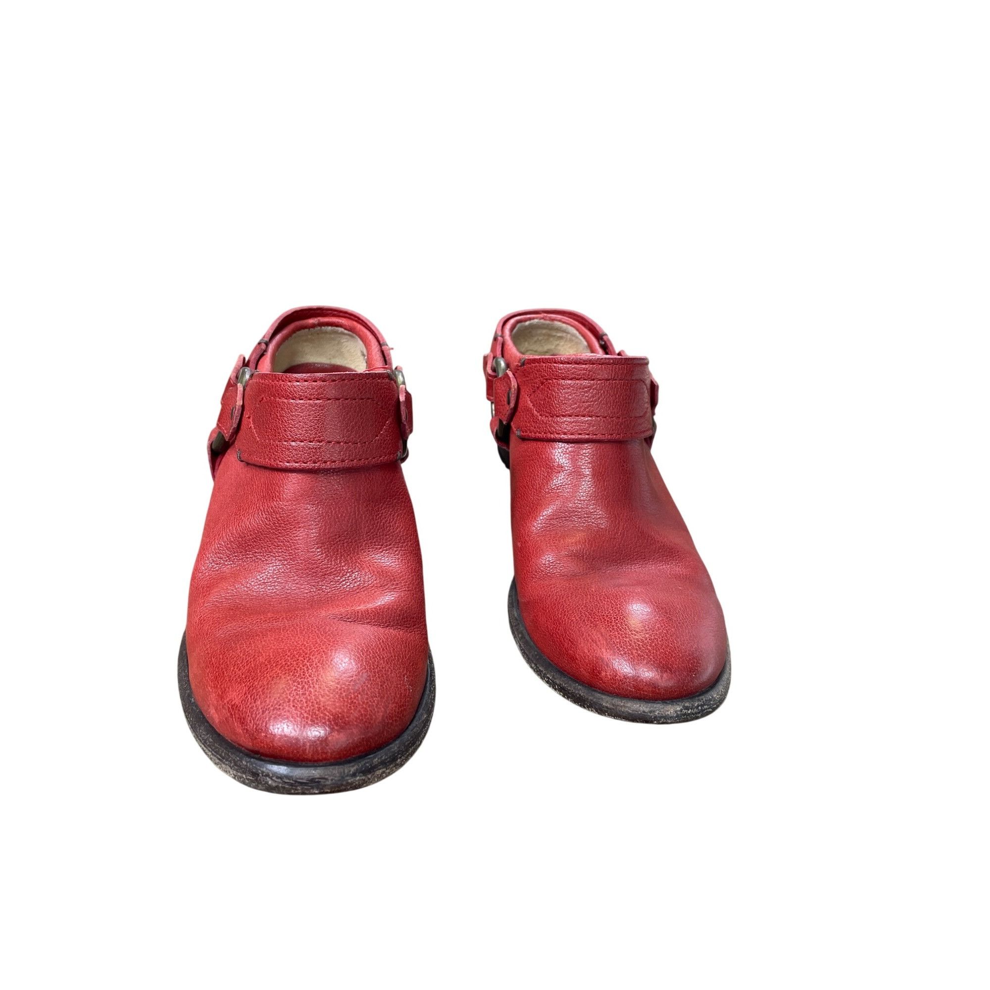 Frye Vintage womans Leather Red Harness Mules Booties shoes