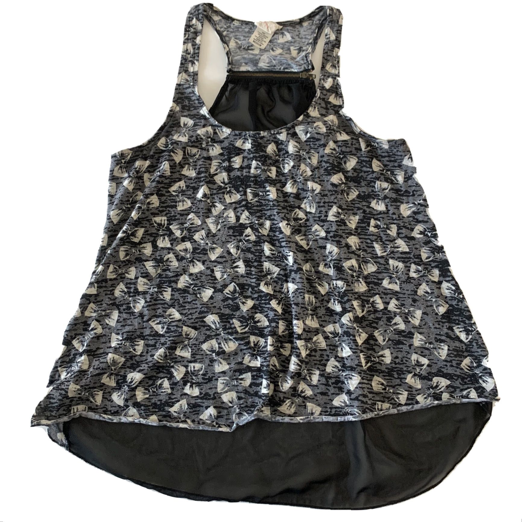 Vintage Self Esteem Tank Top Bow Print Zip Back Women's M Black Gray Shirt Body Wear? Size M / US 6-8 / IT 42-44 - 2 Thumbnail