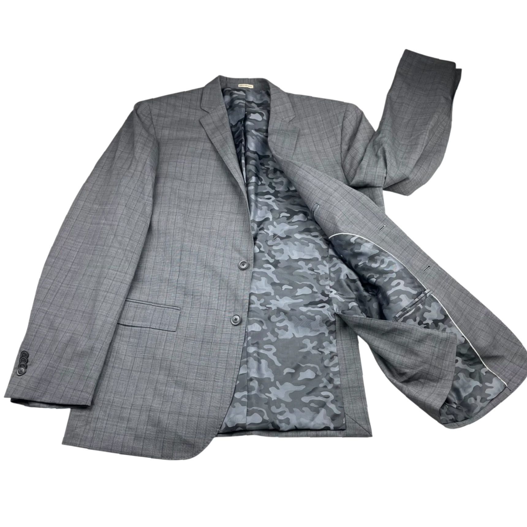 Joseph Abboud Joseph Abboud Blazer Jacket Men 42L Gray Plaid 100% Wool Slim Fit 2-Button Vent Notch Lining Camouflage Long Coat/Jacket Size 42R - 3 Thumbnail