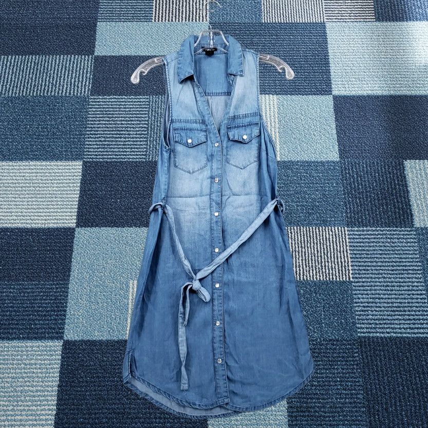 Vintage Rue21 Shirt Dress Womens XS Blue Sleeveless Button-Up Belted Stonewash Lyocell II Ladies Short Dress Size XS / US 0-2 / IT 36-38 - 1 Thumbnail