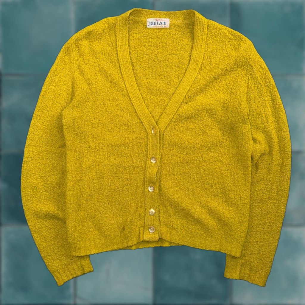 Jantzen VTG 60s Jantzen Wool Cardigan Sweater 1960s 38 USA Mohair Campus Rockabilly Yellow Mens Womens Boys Girls Size US M / EU 48-50 / 2 - 1 Thumbnail