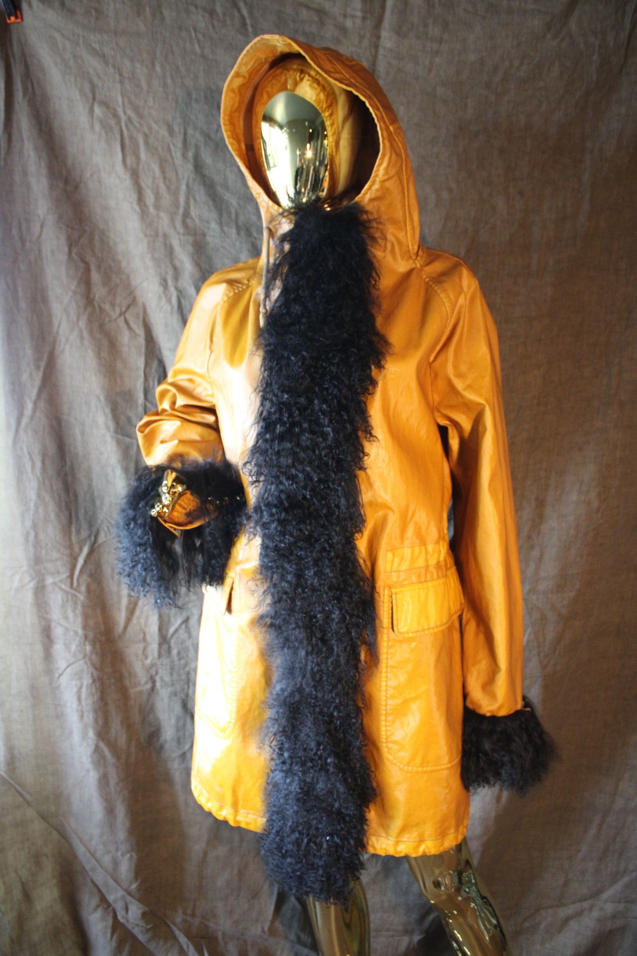 Other Vinyl Yellow Coat with real mongolian Fur Size US L / EU 52-54 / 3 - 2 Thumbnail