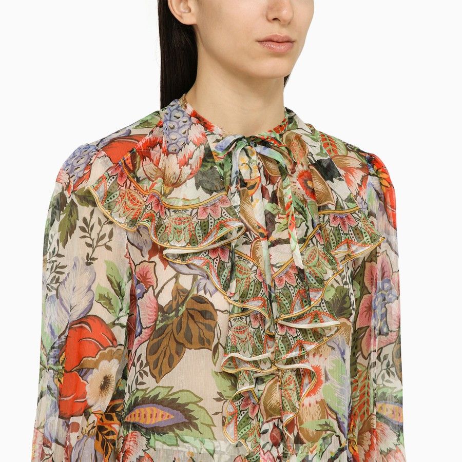 Etro o1d2blof0824 Silk Ruffle Shirt in Multicolor Size M / US 6-8 / IT 42-44 - 4 Thumbnail