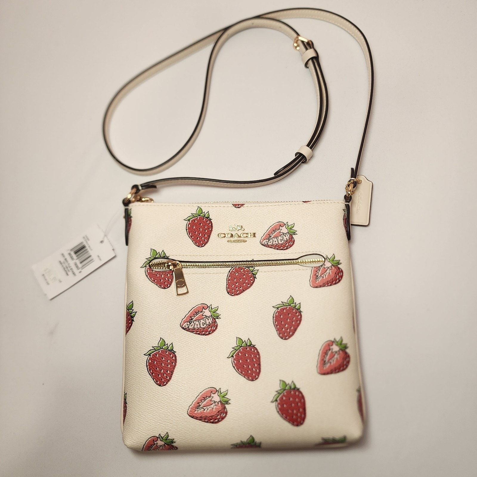 NWT COACH CAQ09 Mini Rowan File Bag Strawberry Print Leather