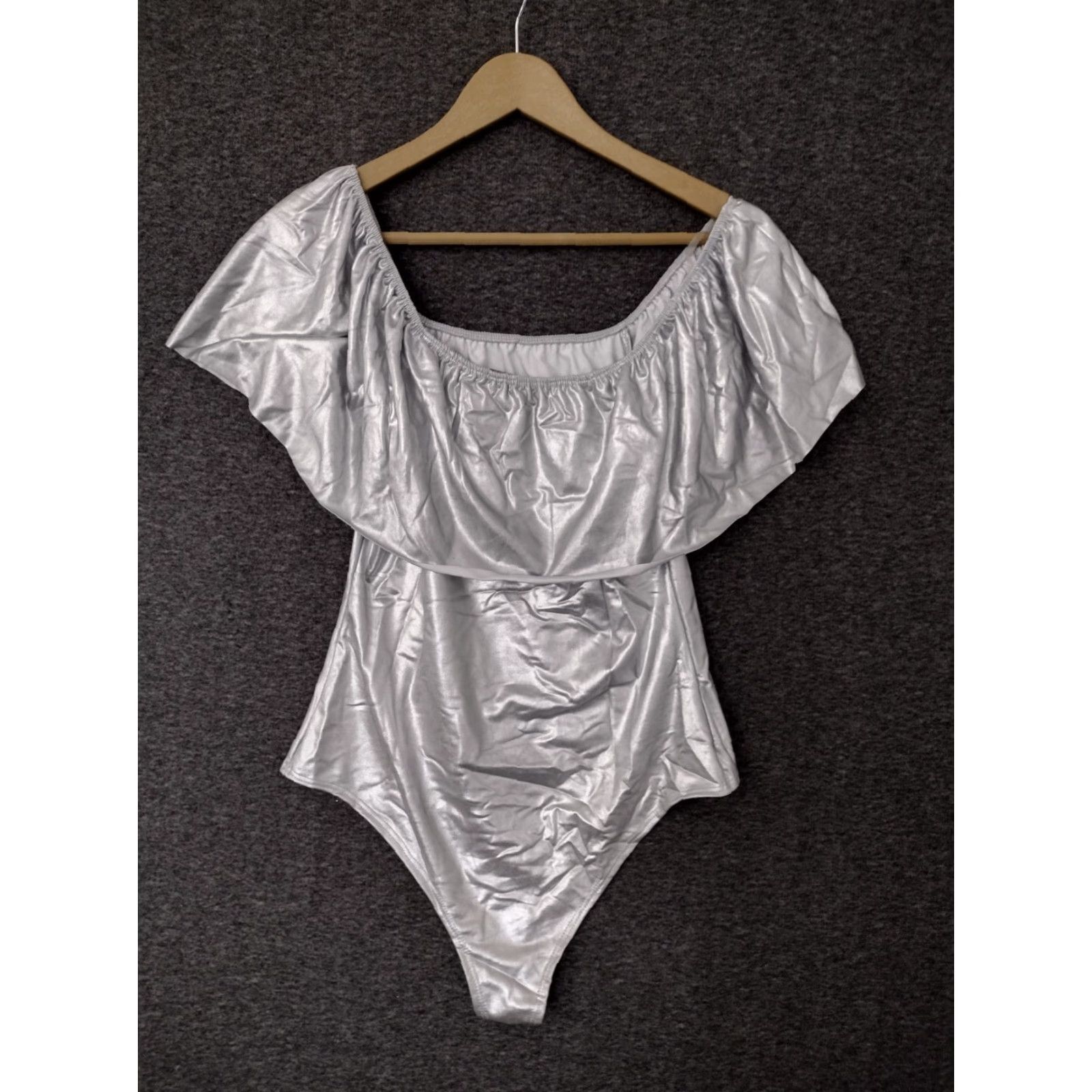 Vintage Codigo Silver L Bathing Suit Off Shoulder One Piece Cheeky Ruffles Size L / US 10 / IT 46 - 2 Thumbnail