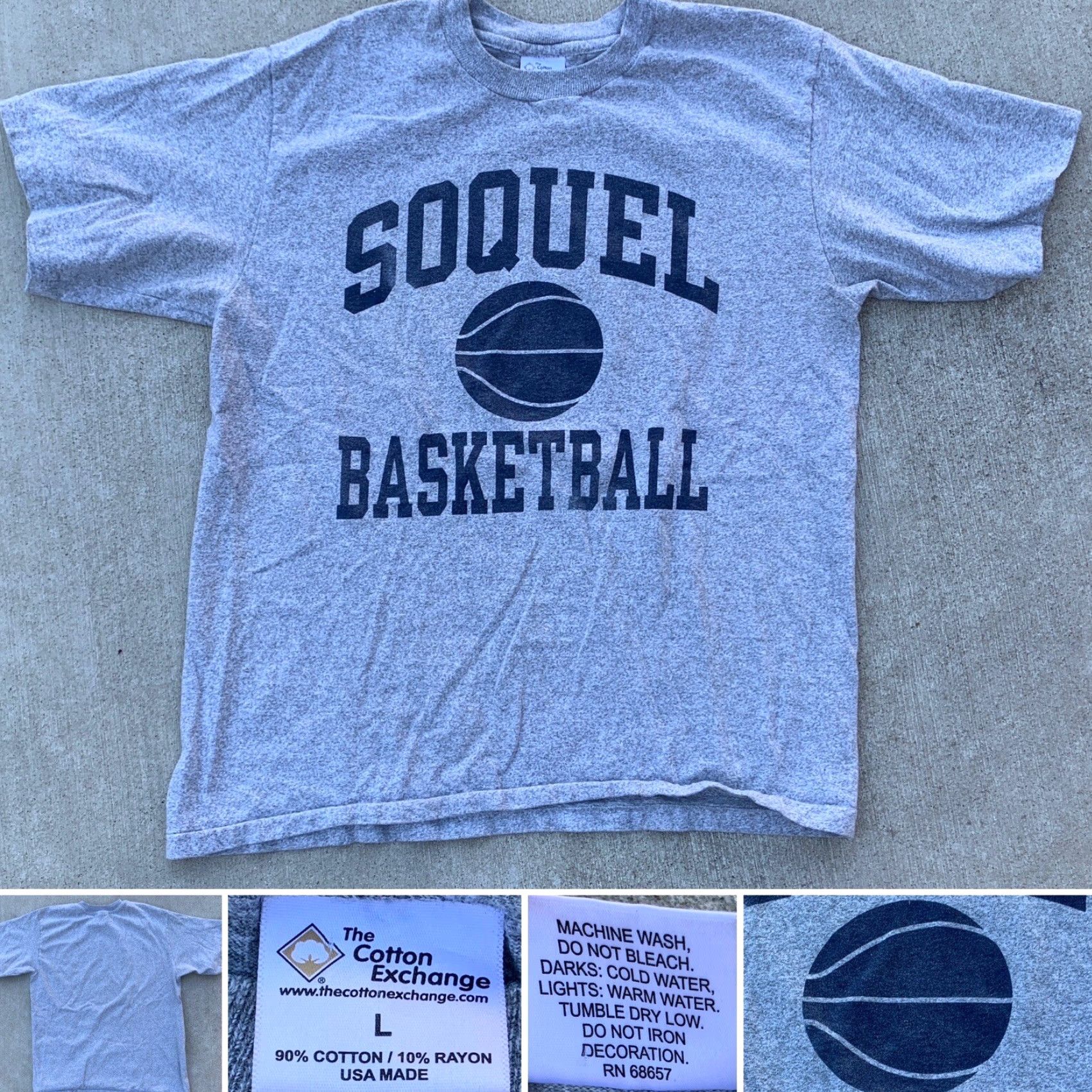 Vintage VINTAGE The Cotton Exchange Soquel Basketball T Shirt Single Stitch Graphic Tee Men L Gray Cotton Blend Short Sleeve Sports 90s 80s Fan Shirt Mens Size US L / EU 52-54 / 3 - 4 Thumbnail