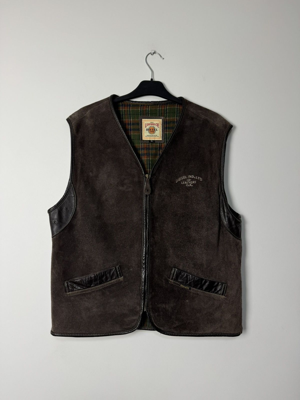 Diesel Vintage Diesel Leather Suede VestPlaid Lined Archive 90s Size US XL / EU 56 / 4 - 1 Thumbnail