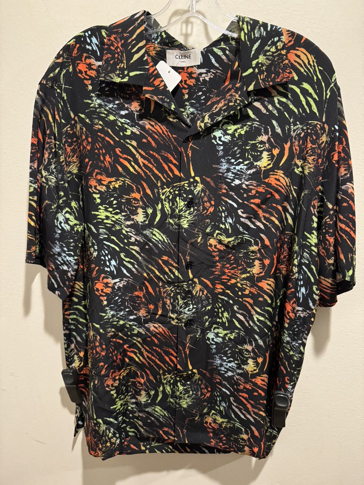 image of NWT Celine Rainbow Tiger Hawaiian Shirt in Black, Men's (Size XL)