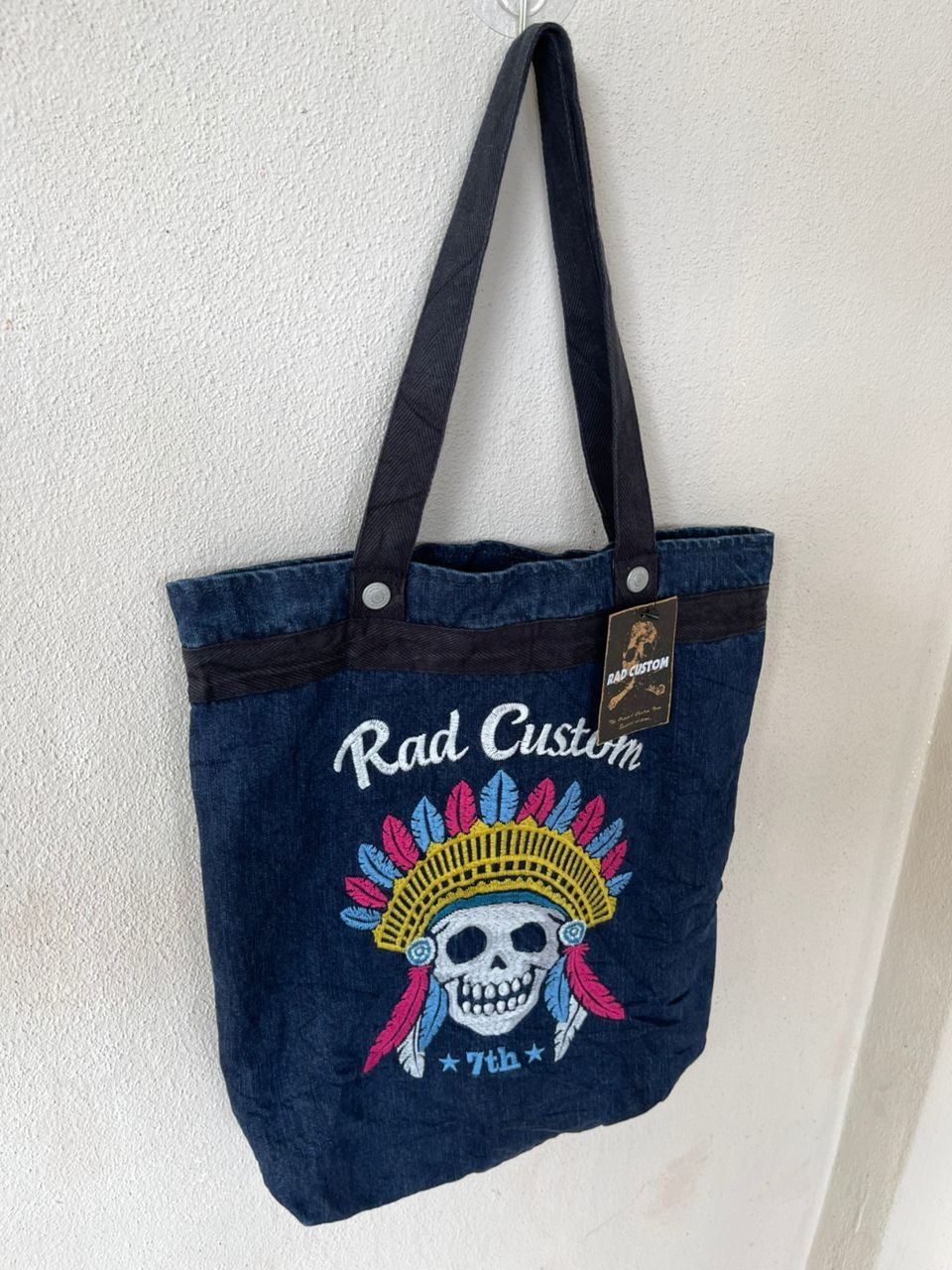 Designer × Japanese Brand Rad Customs Skull Embroidered Denim Tote Bag Size ONE SIZE - 3 Thumbnail