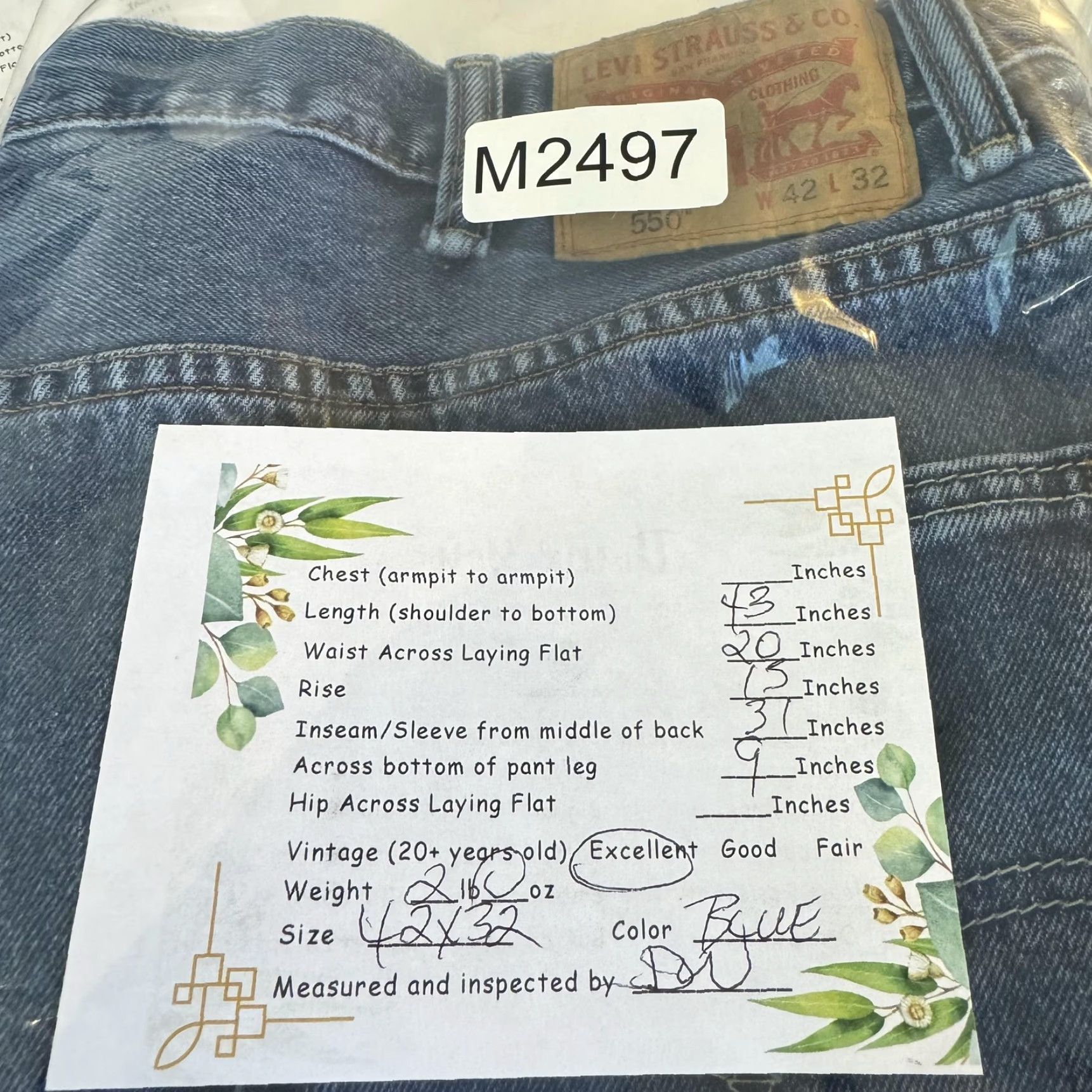 Levi's VINTAGE Levis 550 Jeans Mens 42x32 Blue Relaxed Tapered Leg Denim Pants High Rise Size US 42 / EU 58 - 8 Thumbnail