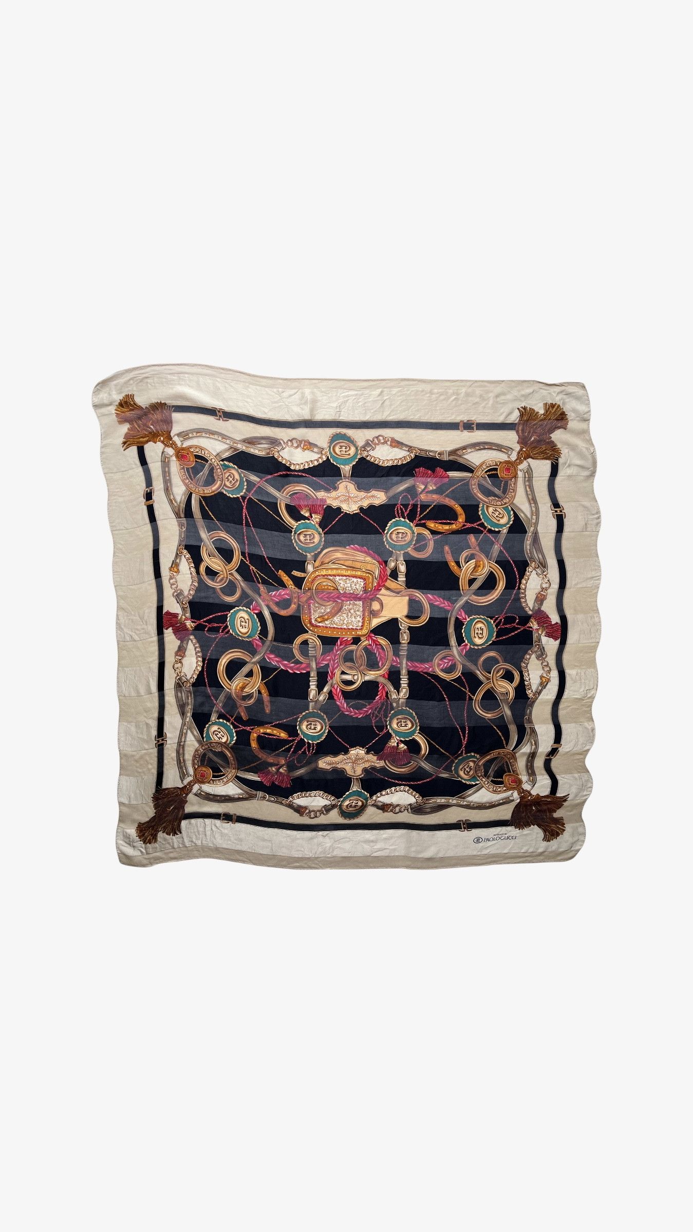 Paolo Gucci Vintage 80s Paolo Gucci Jewel & Equestrian Print Silk Scarf Size ONE SIZE - 1 Thumbnail