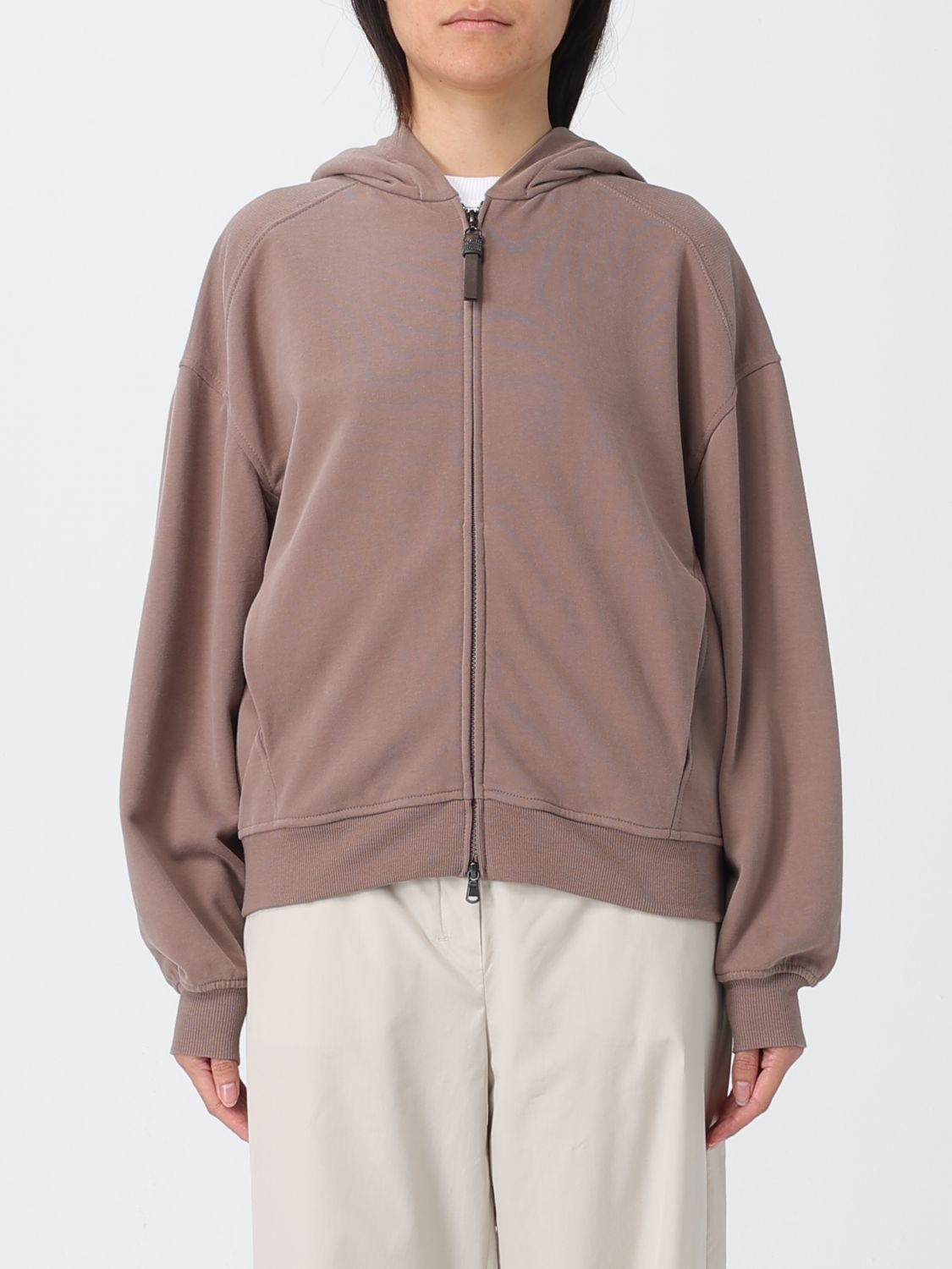 Brunello Cucinelli Brunello Cucinelli Sweatshirt Woman Brown Size L / US 10 / IT 46 - 1 Thumbnail