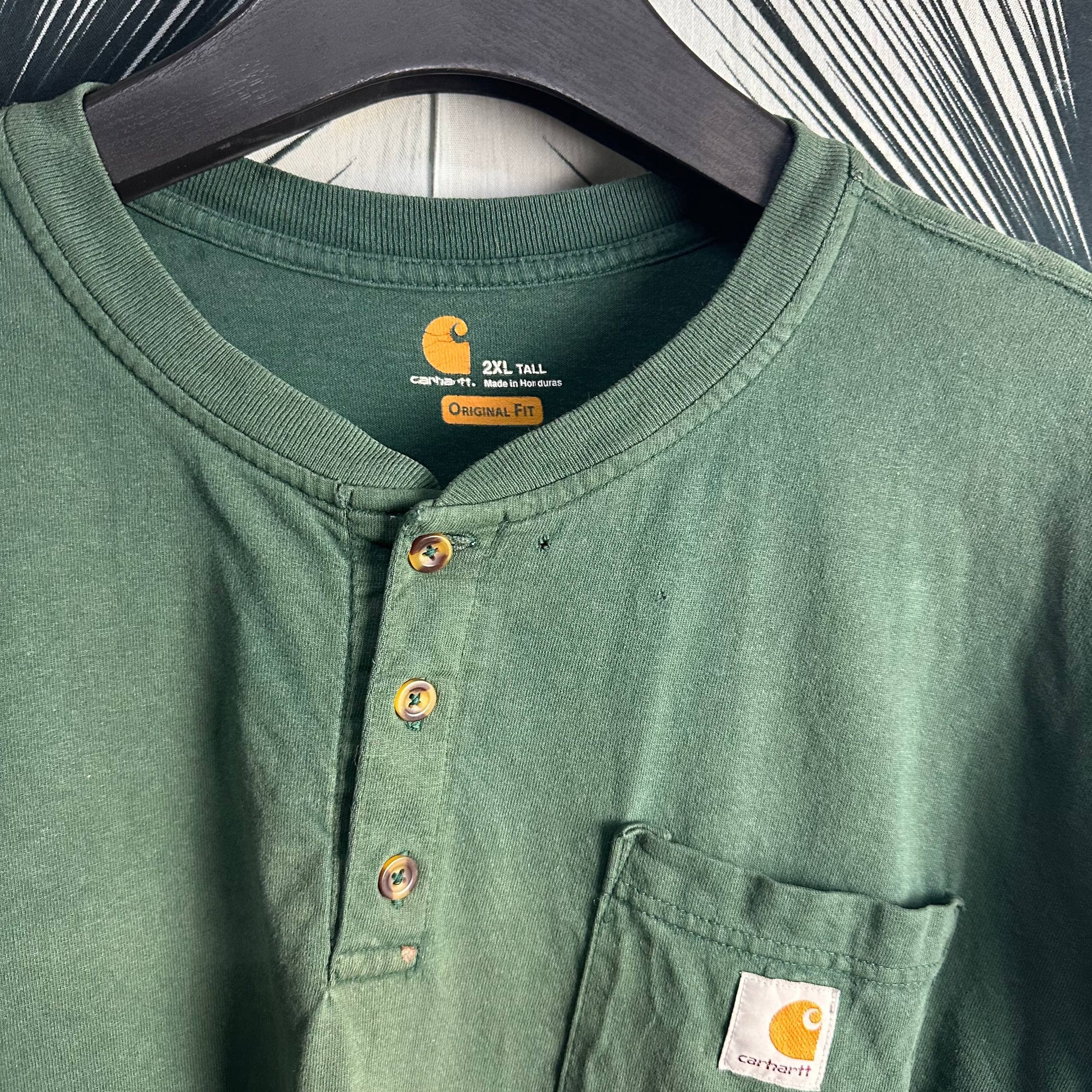 Vintage Vintage Sun Faded Carhartt Green Heavyweight Henley Shirt Size US XXL / EU 58 / 5 - 4 Thumbnail