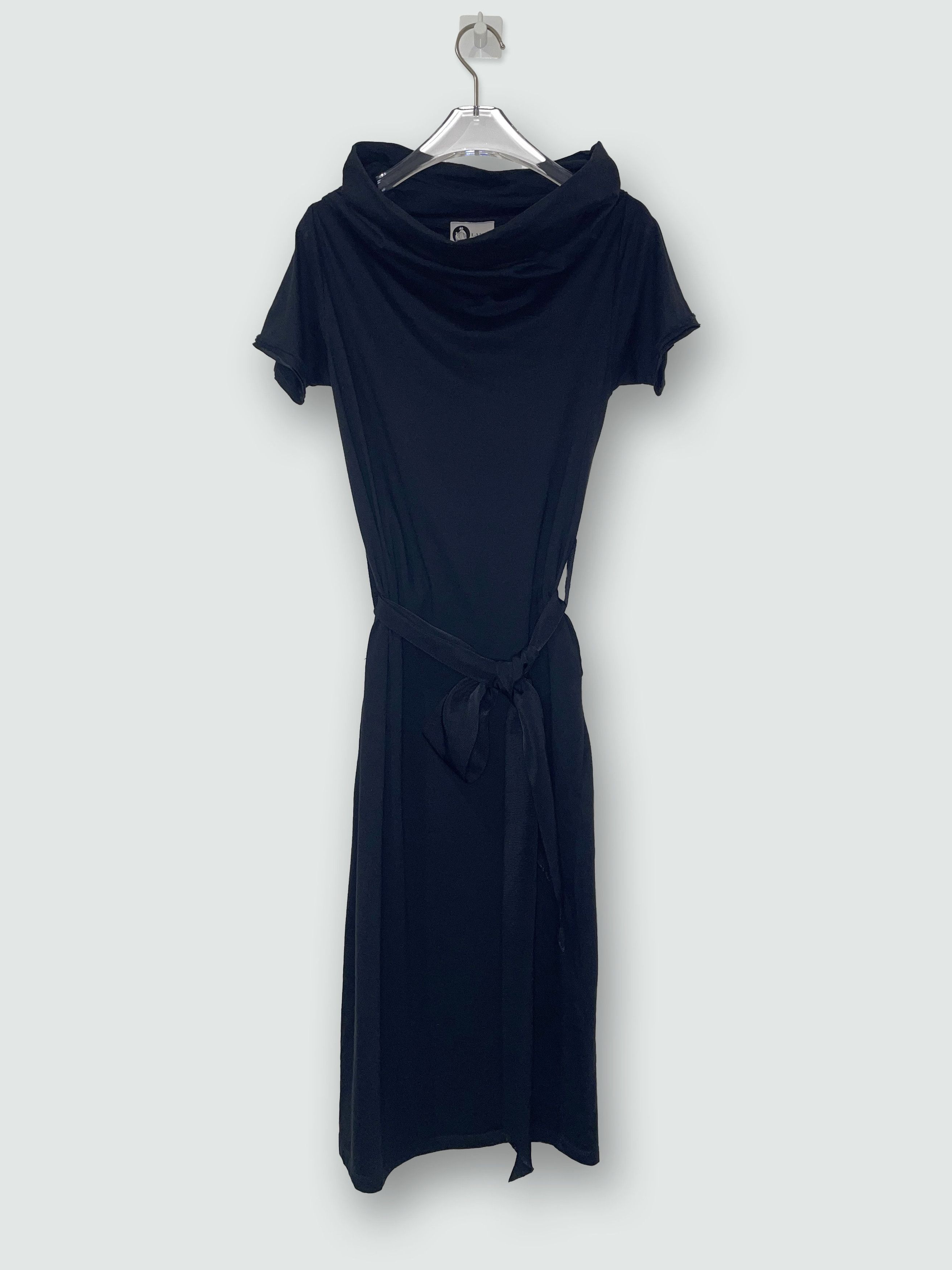 Lanvin Black Cotton High Neck Collar Dress w/ Silk Belt | Sz Small Size S / US 4 / IT 40 - 1 Thumbnail