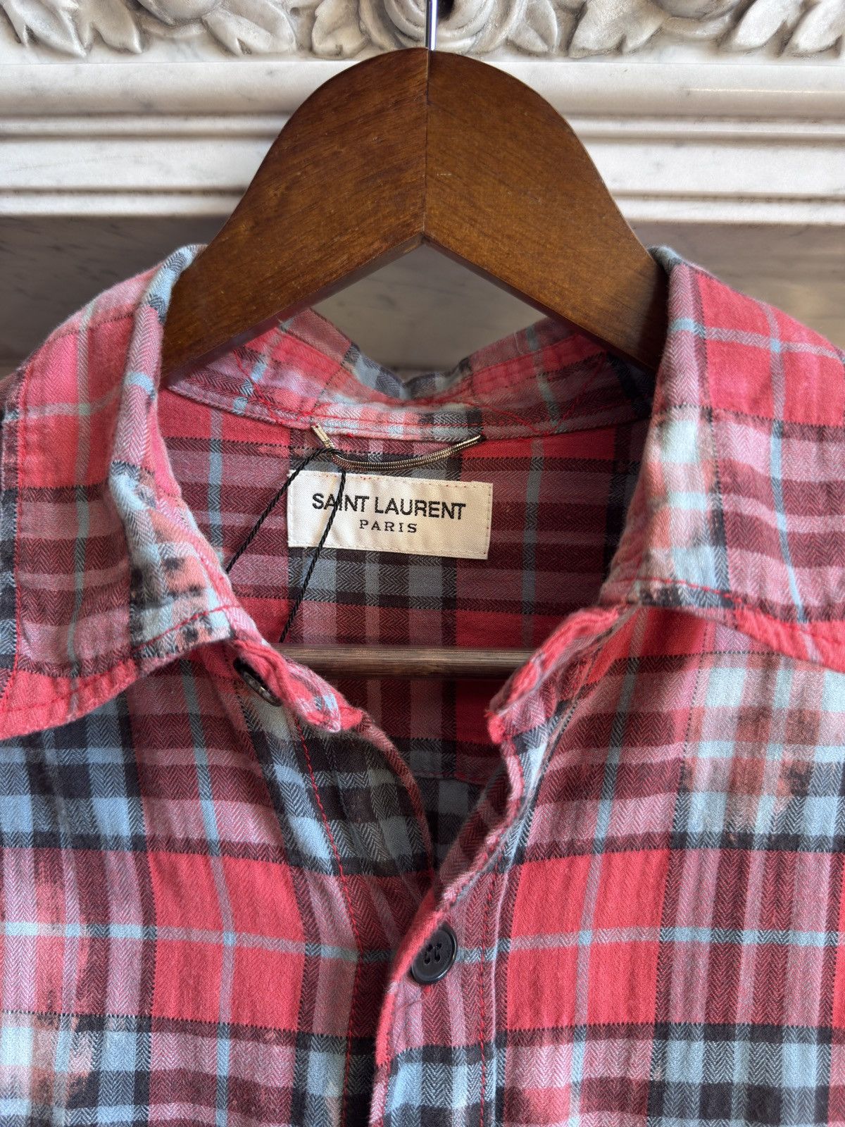 Saint Laurent Paris SS16 Distressed Flannel Shirt in Bleached Cotton Size US S / EU 44-46 / 1 - 4 Thumbnail